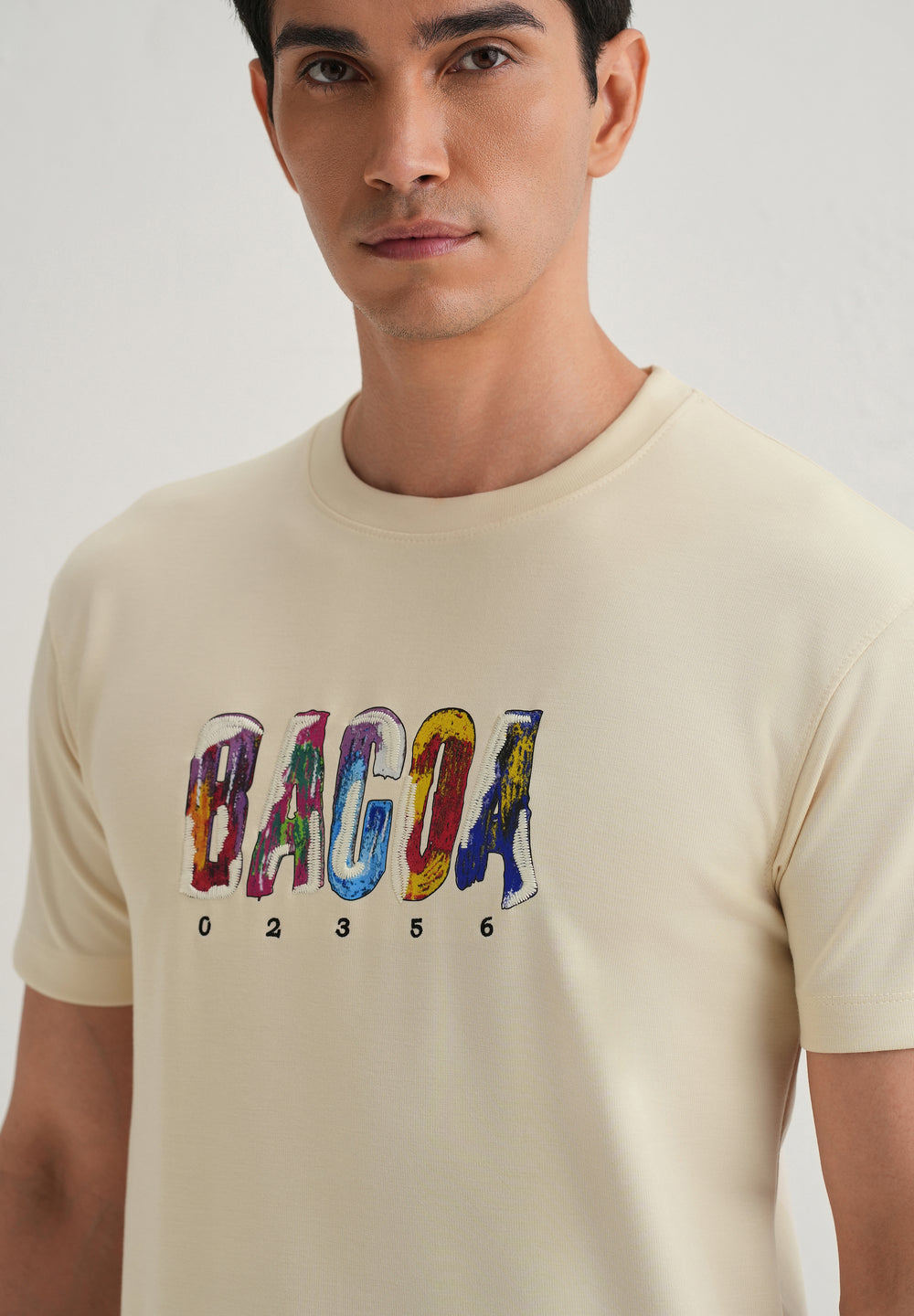 Cream Embroidered Graphic Print T-Shirt