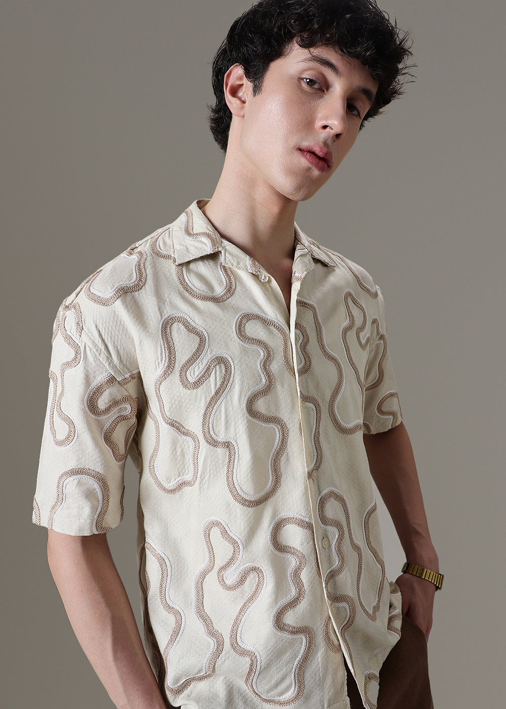 Cream Embroidered Shirt