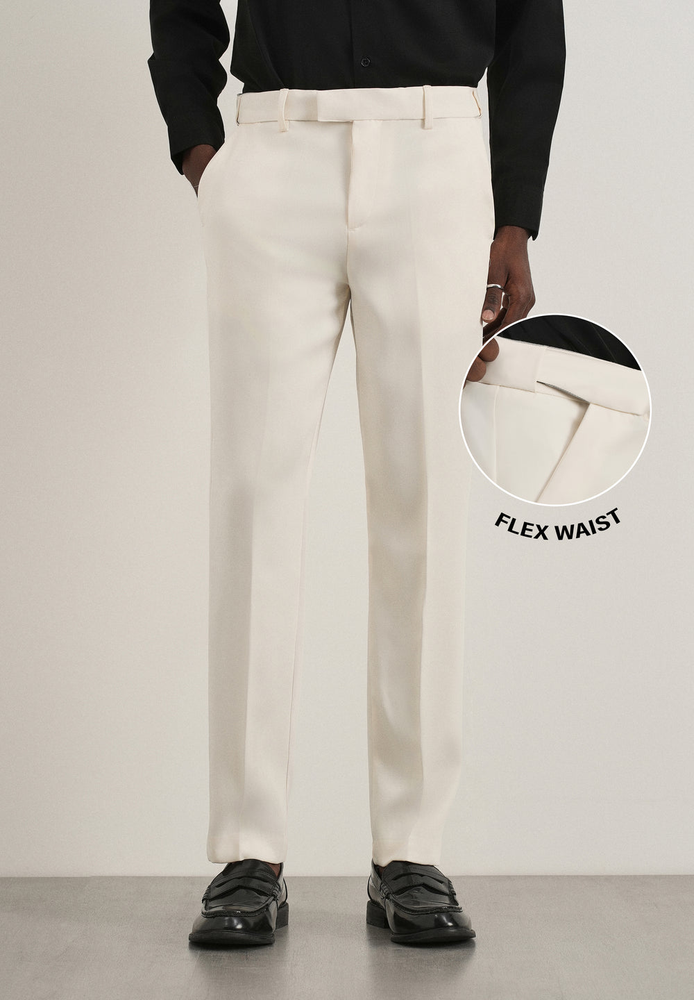 Cream Flex Waist Slim Fit Trouser