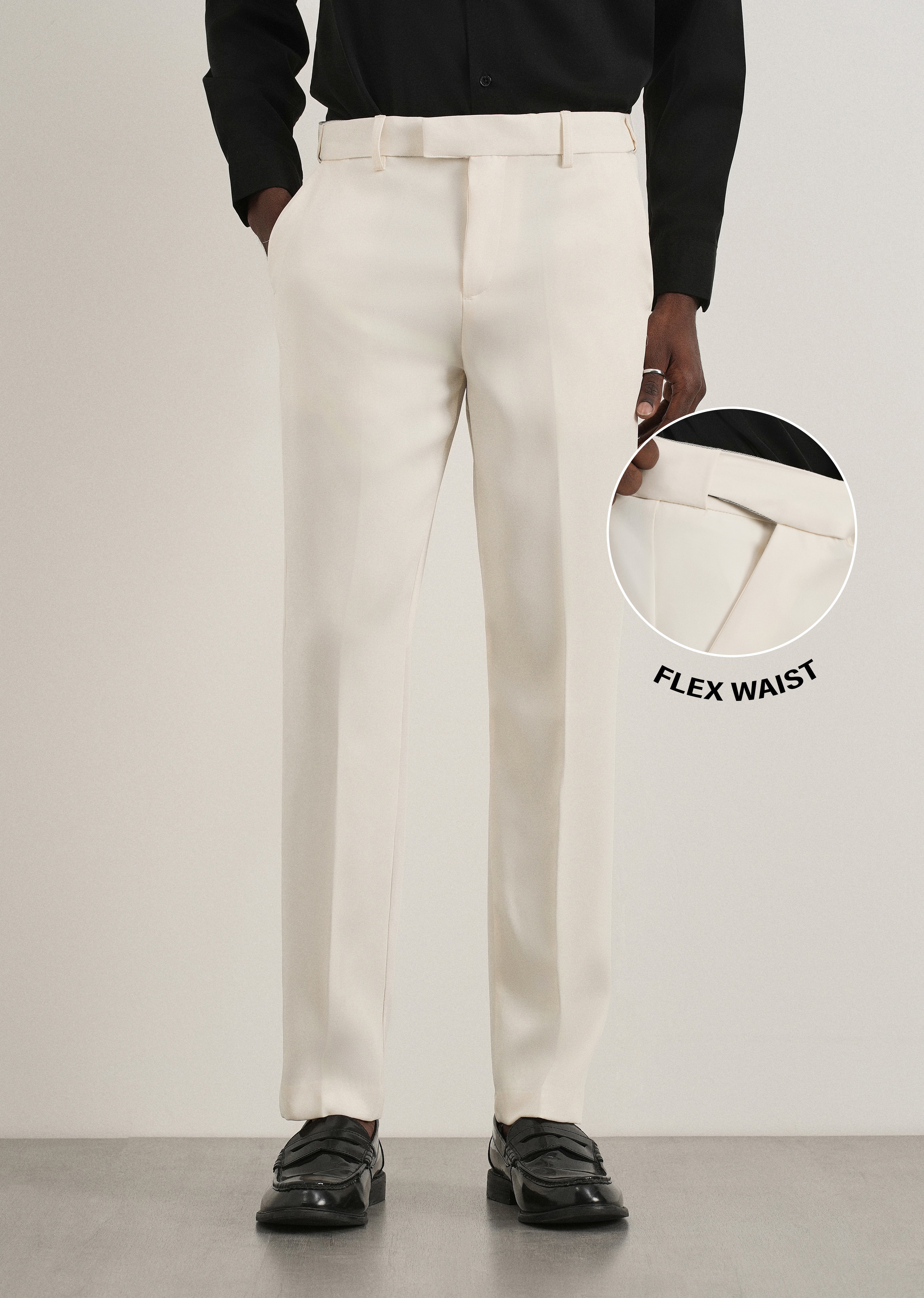 Cream Flex Waist Slim Fit Trouser