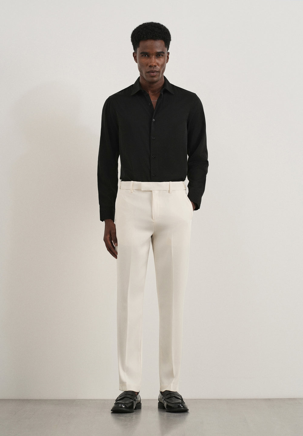 Cream Flex Waist Slim Fit Trouser