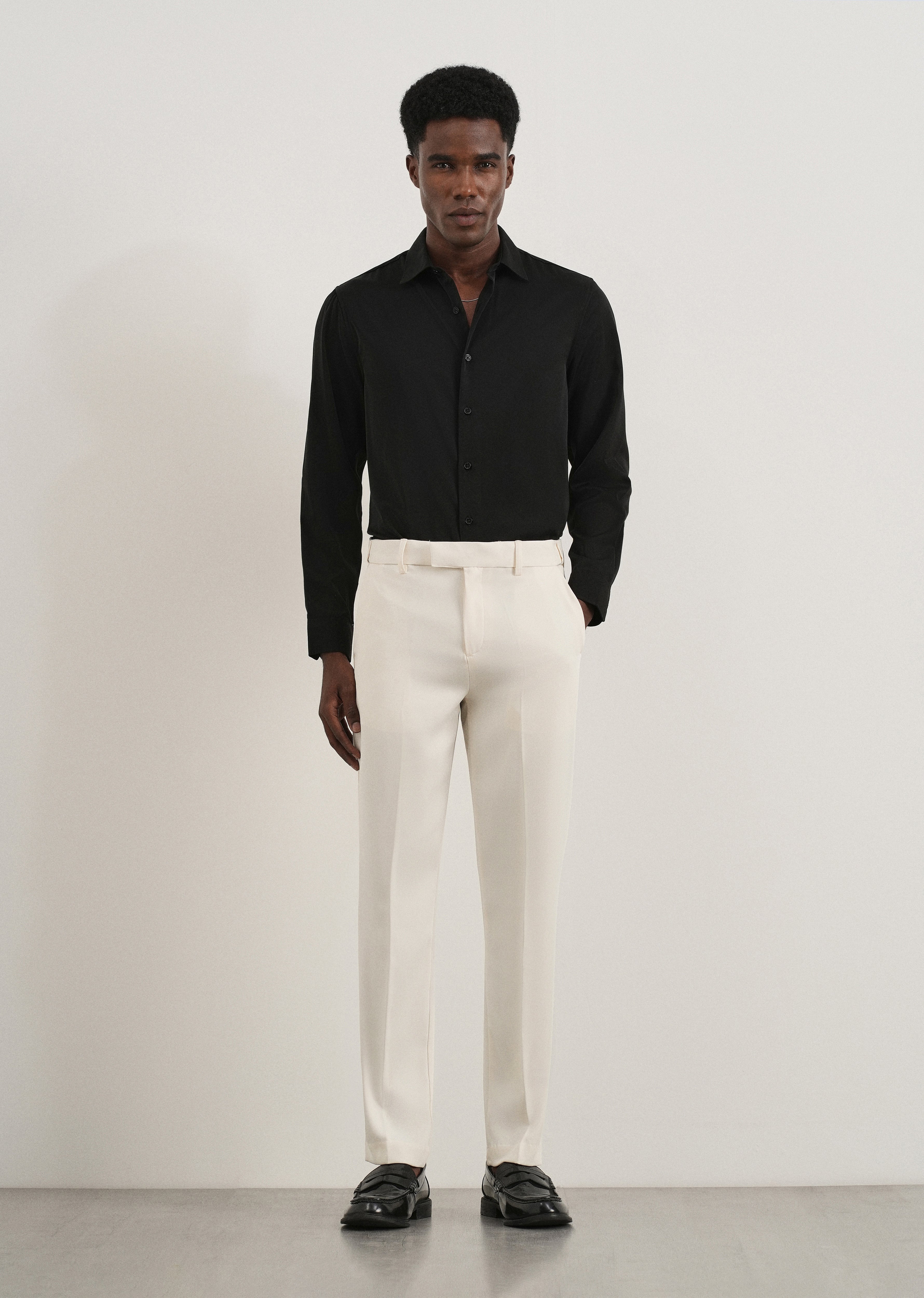 Cream Flex Waist Slim Fit Trouser