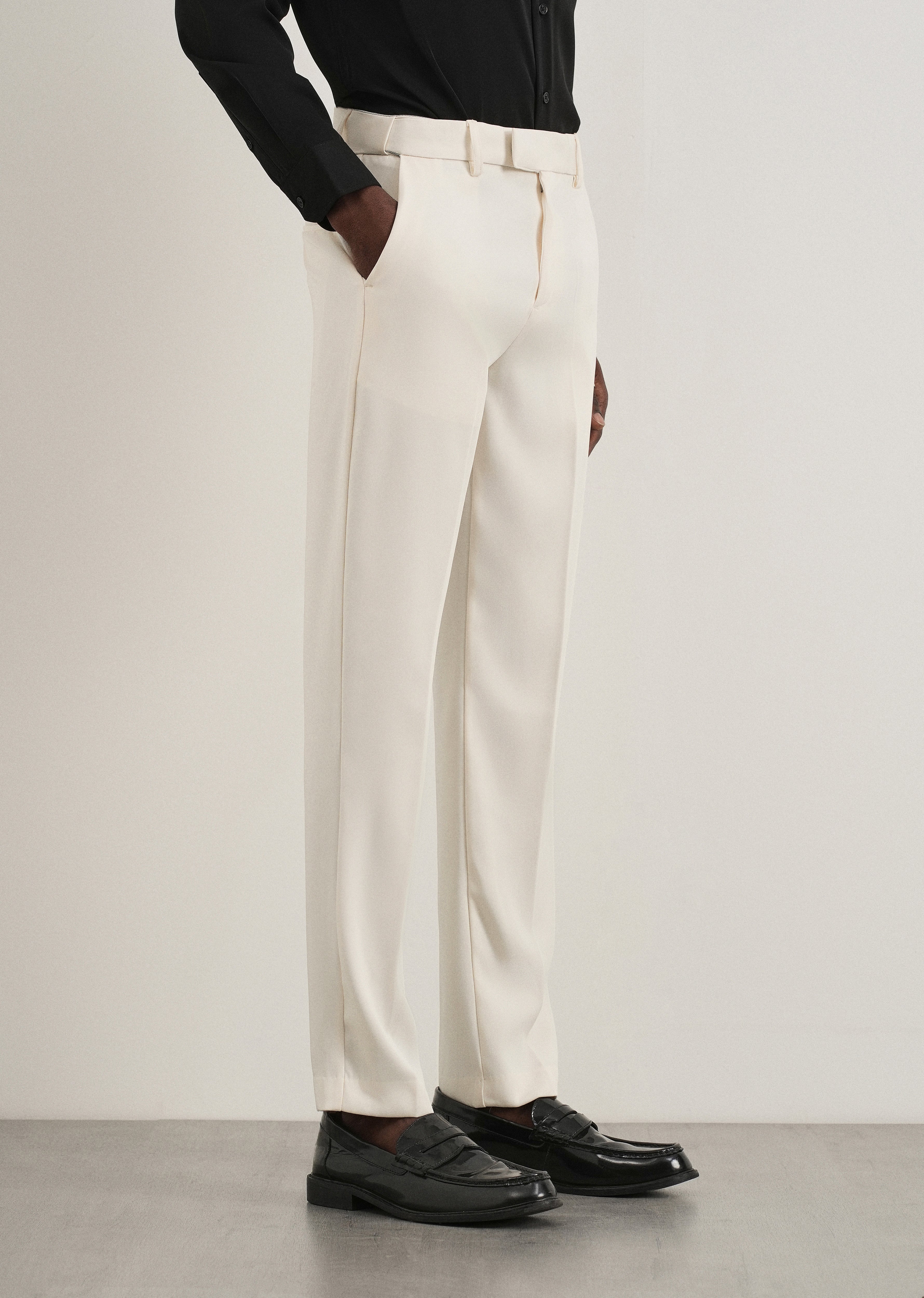 Cream Flex Waist Slim Fit Trouser