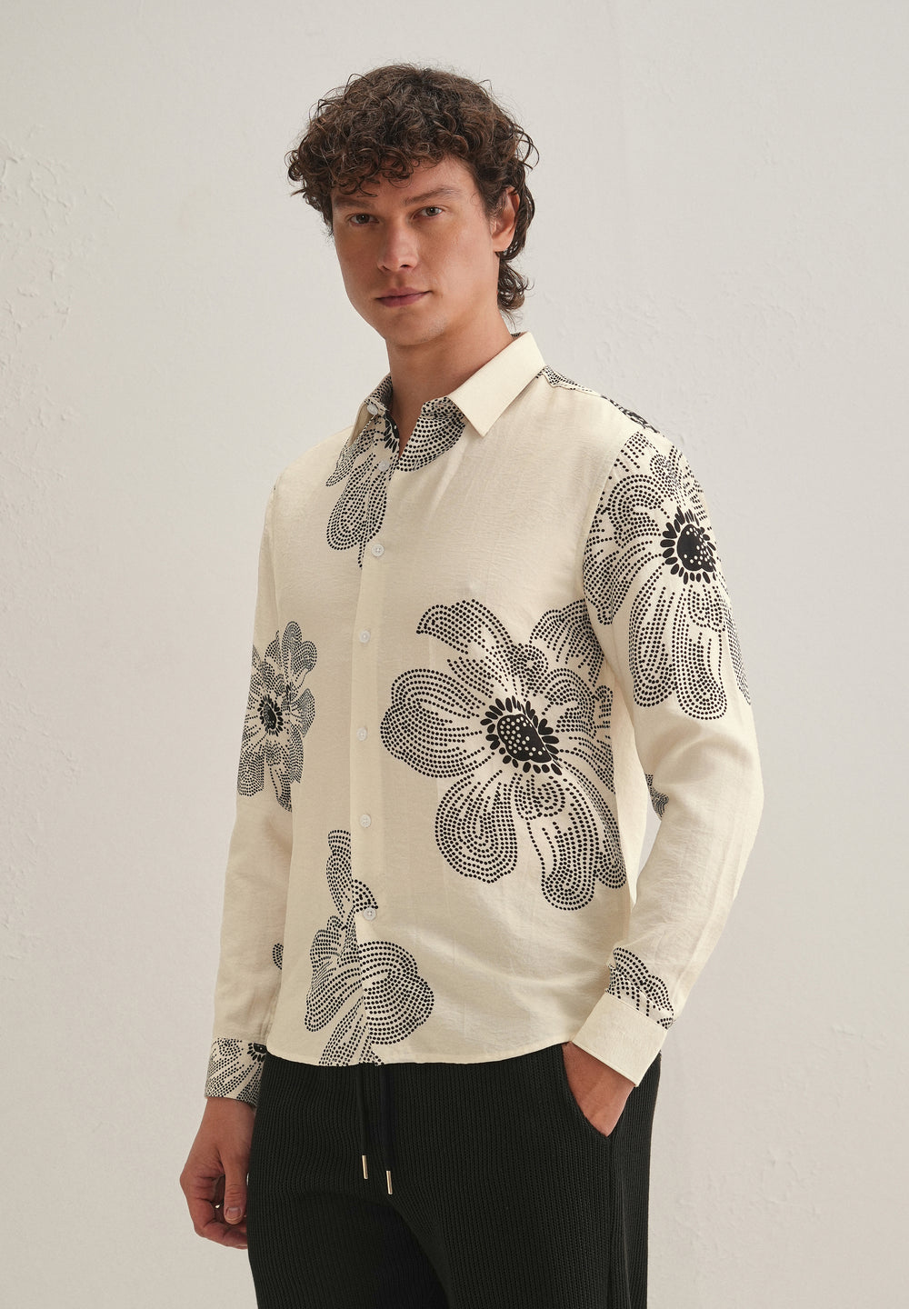 Cream Floral Dot Printed Shirt