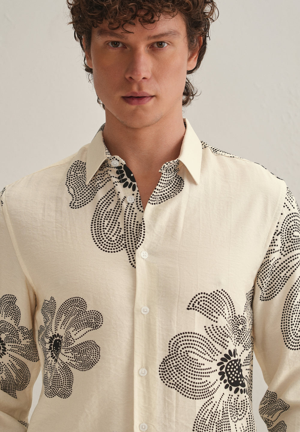 Cream Floral Dot Printed Shirt