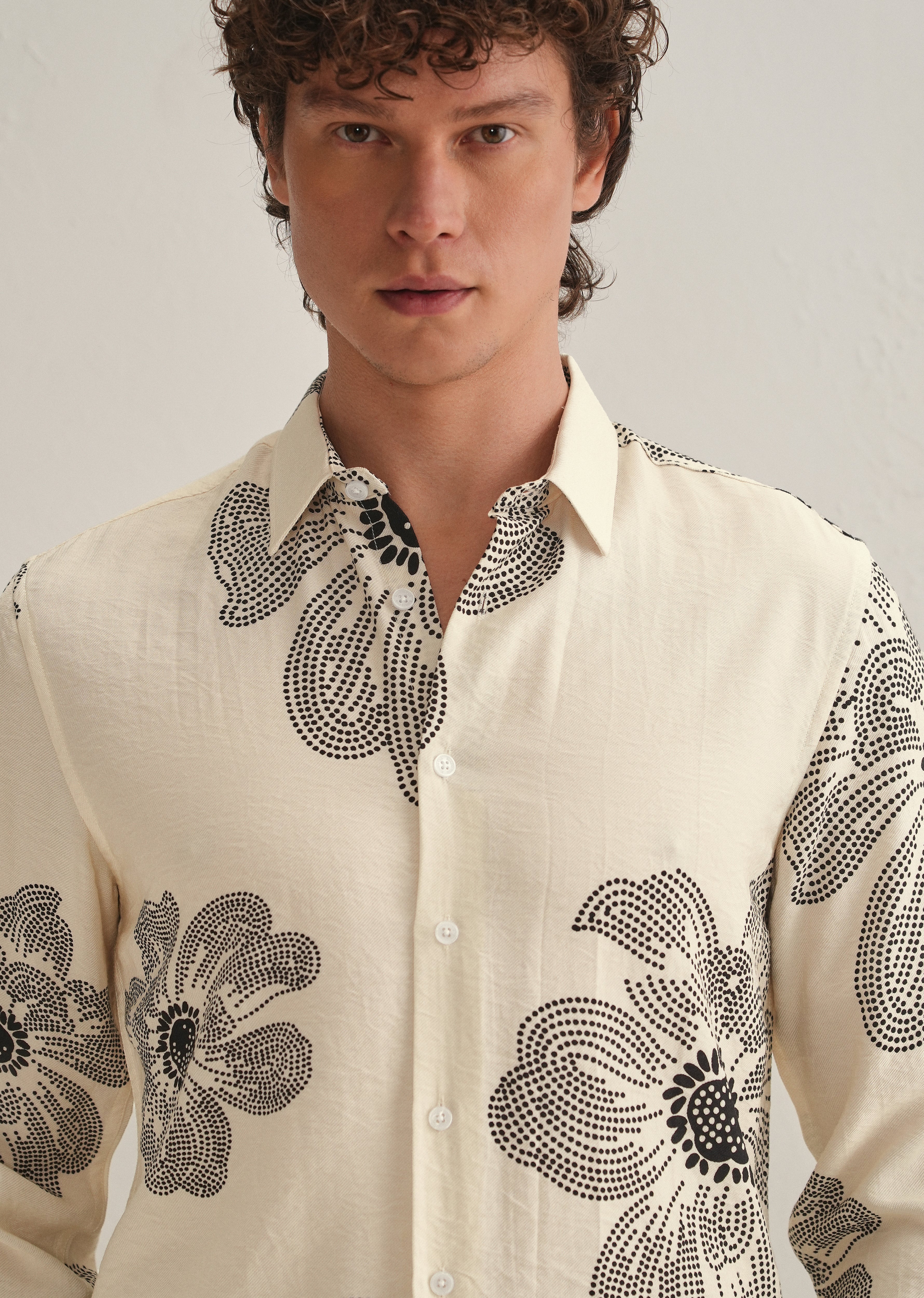 Cream Floral Dot Printed Shirt