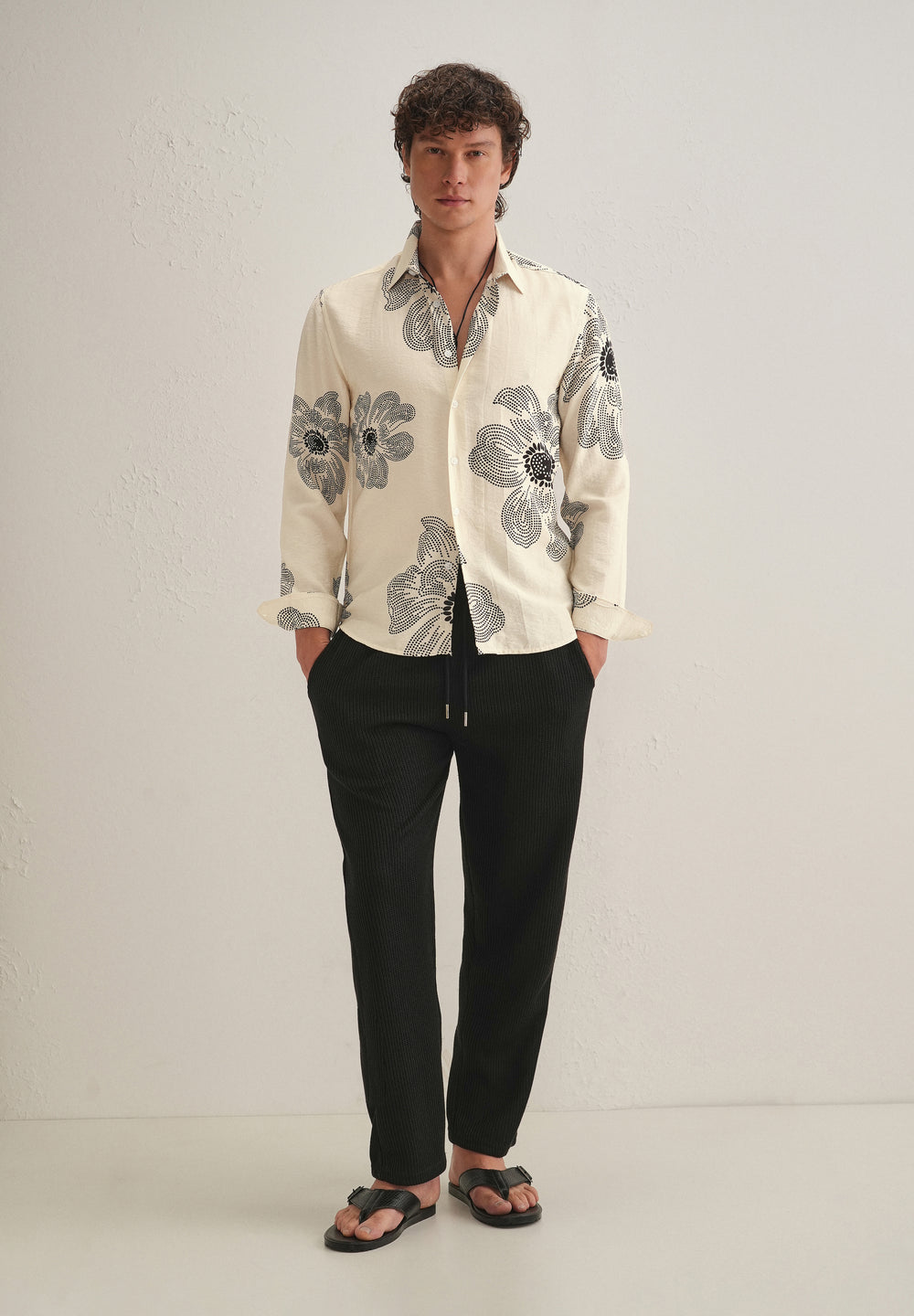 Cream Floral Dot Printed Shirt