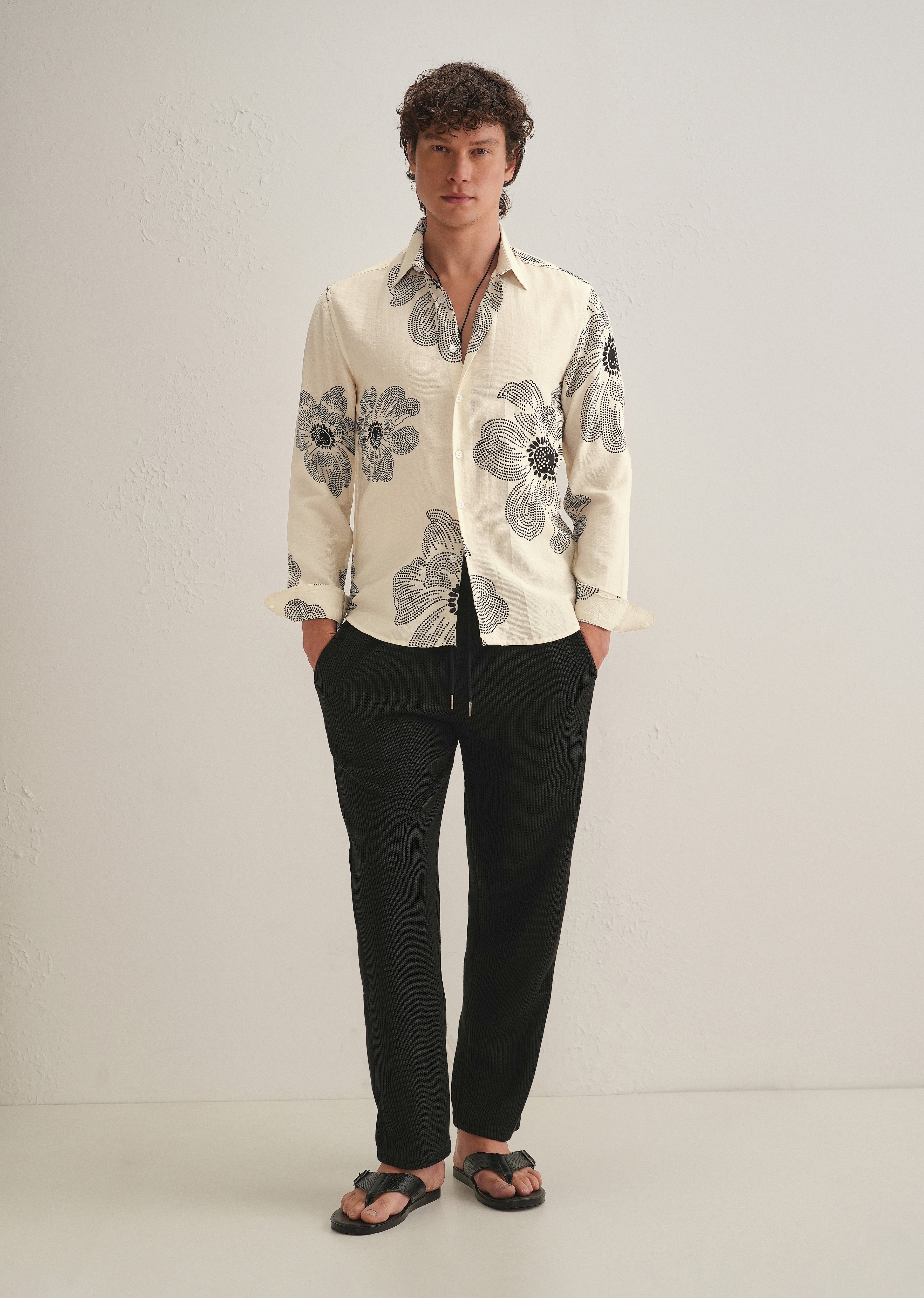 Cream Floral Dot Printed Shirt