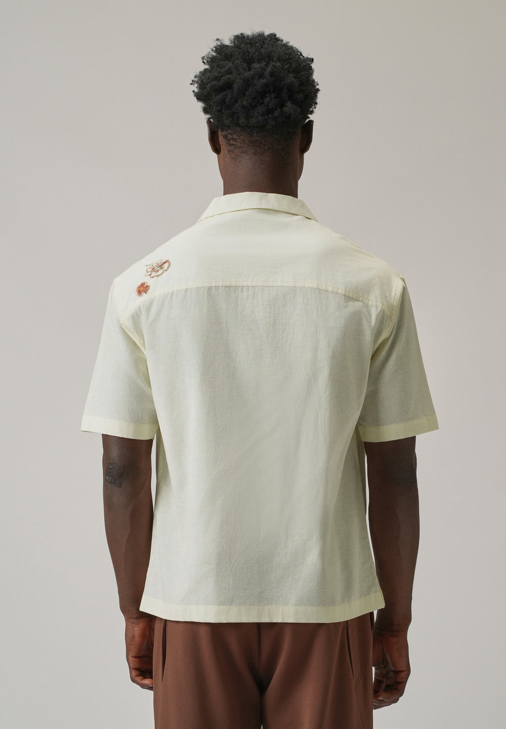 Cream Floral Embroidery Linen Shirt