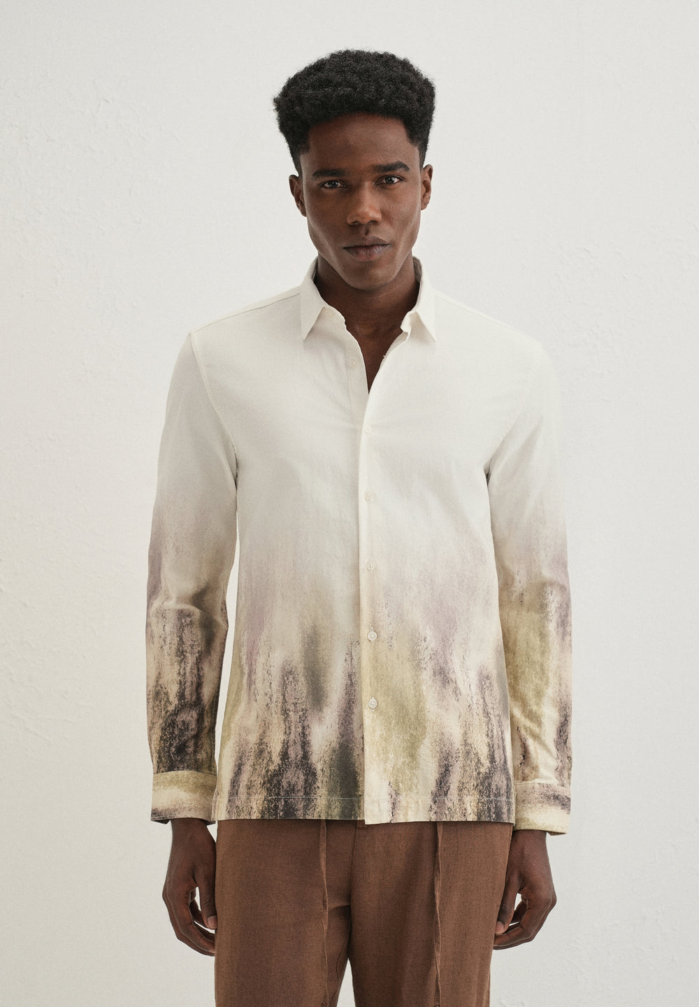 Cream Green Gradient Printed Shirt