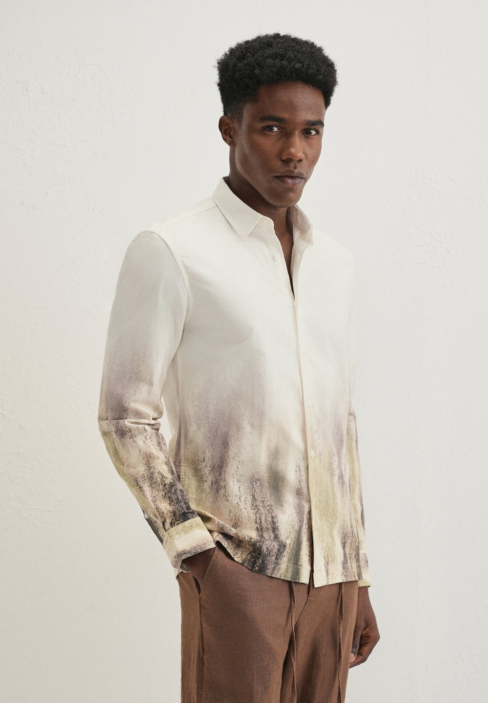 Cream Green Gradient Printed Shirt