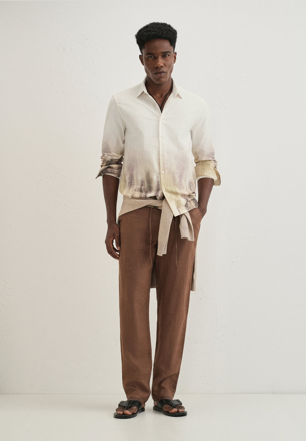 Cream Green Gradient Printed Shirt