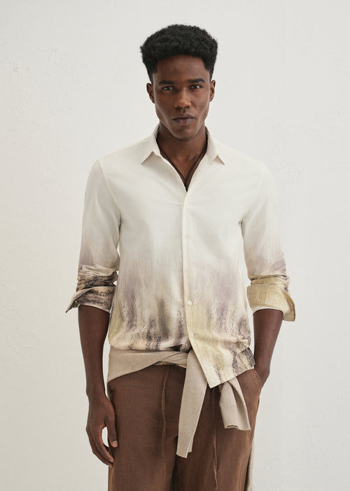 Cream Green Gradient Printed Shirt