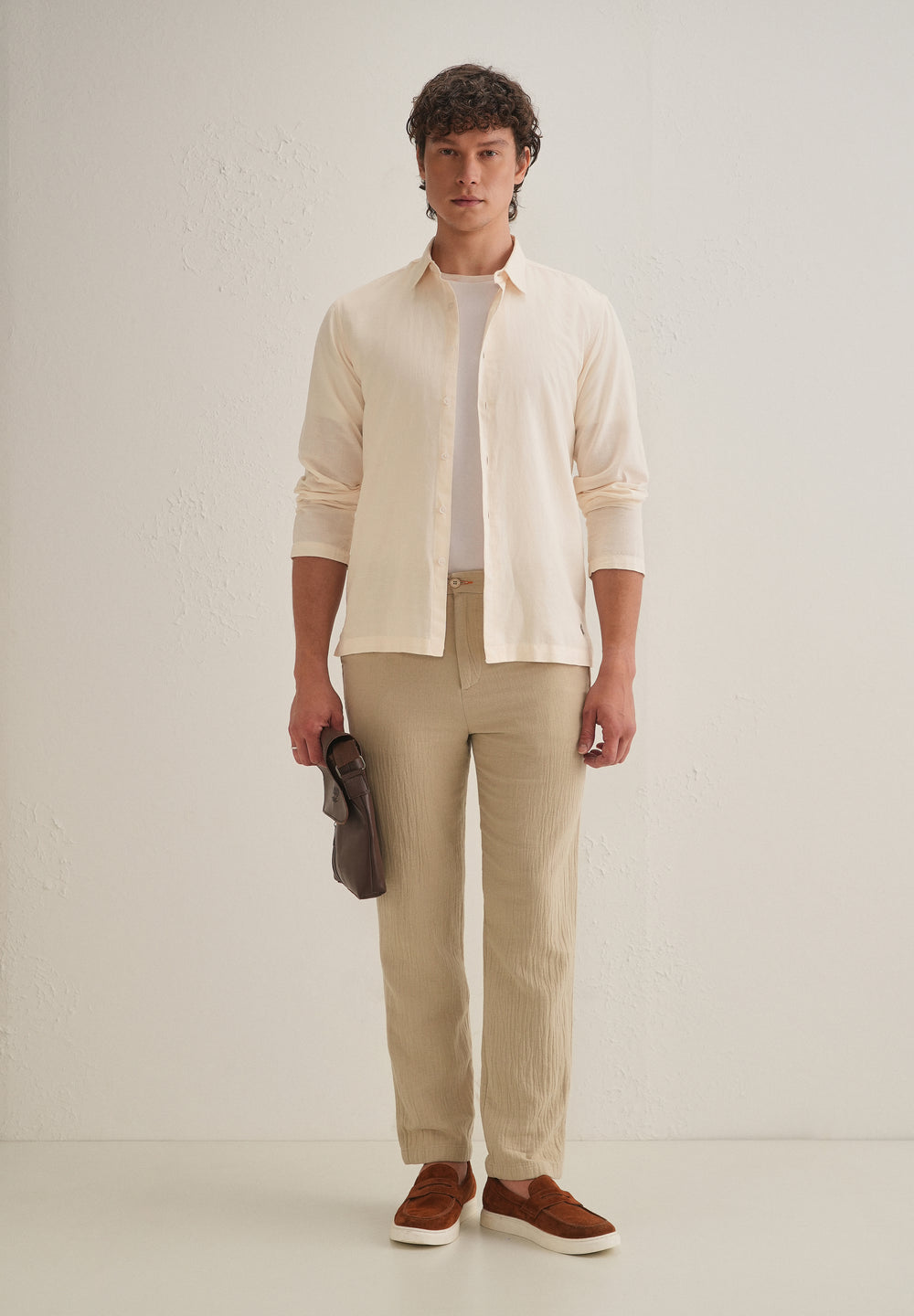 Cream Hidden Sleeve Placket Cotton Linen Shirt
