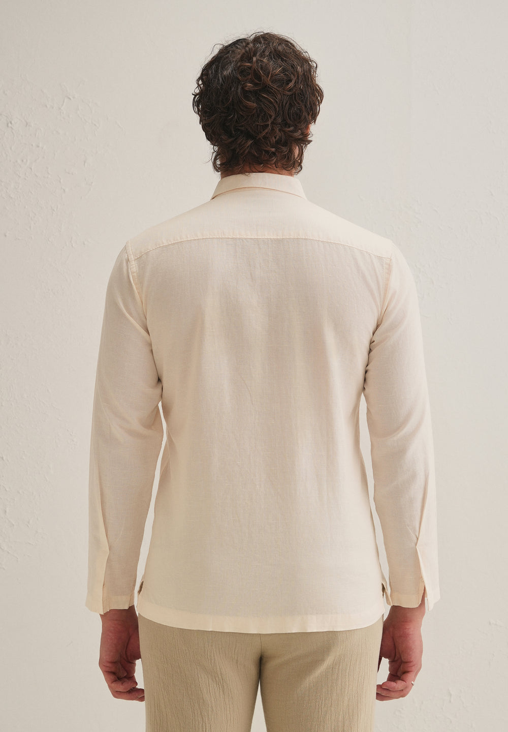 Cream Hidden Sleeve Placket Cotton Linen Shirt