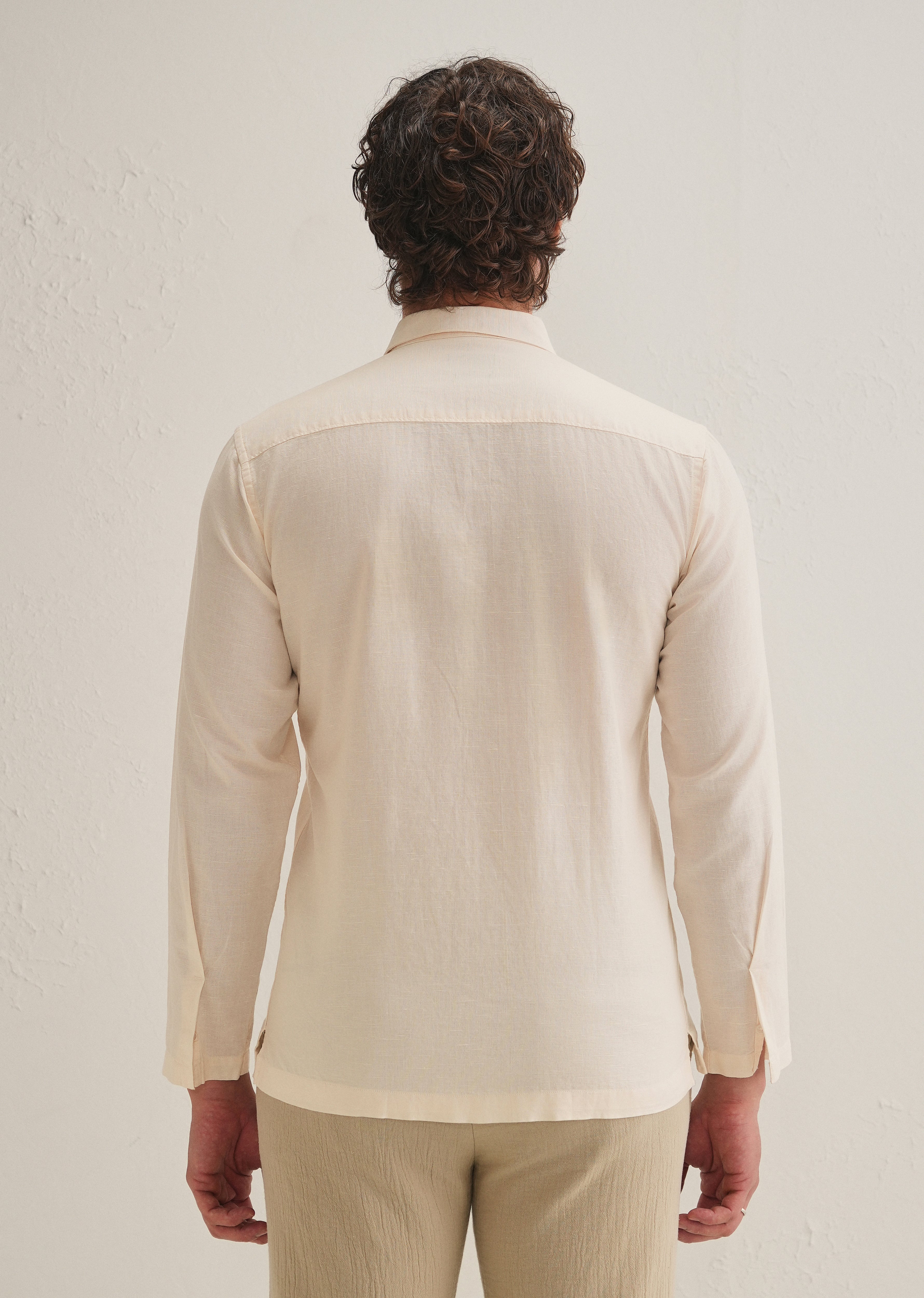 Cream Hidden Sleeve Placket Cotton Linen Shirt