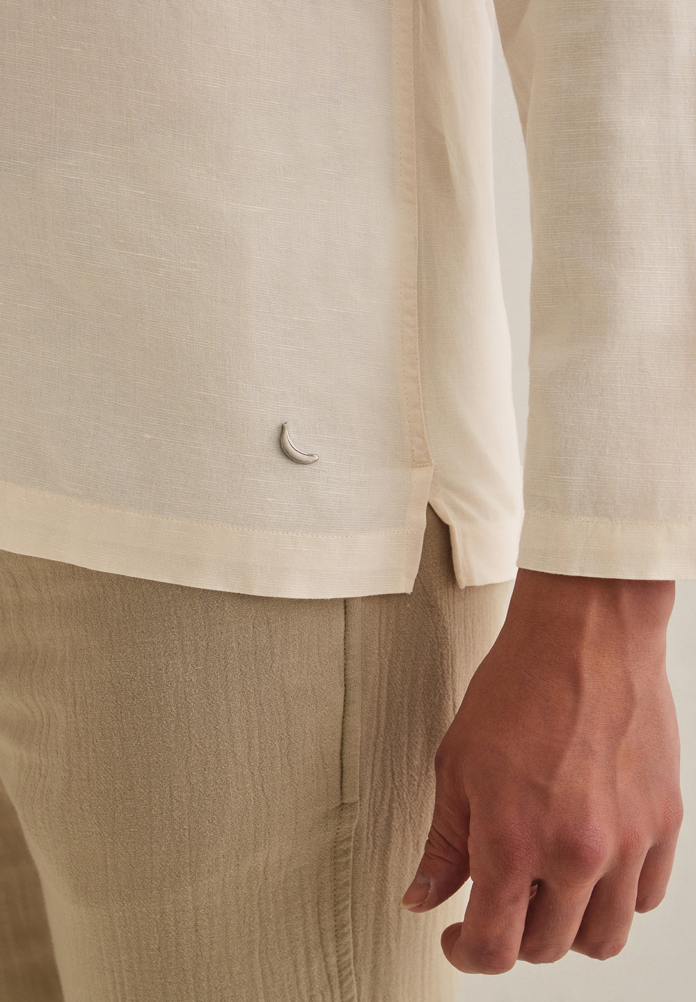Cream Hidden Sleeve Placket Cotton Linen Shirt