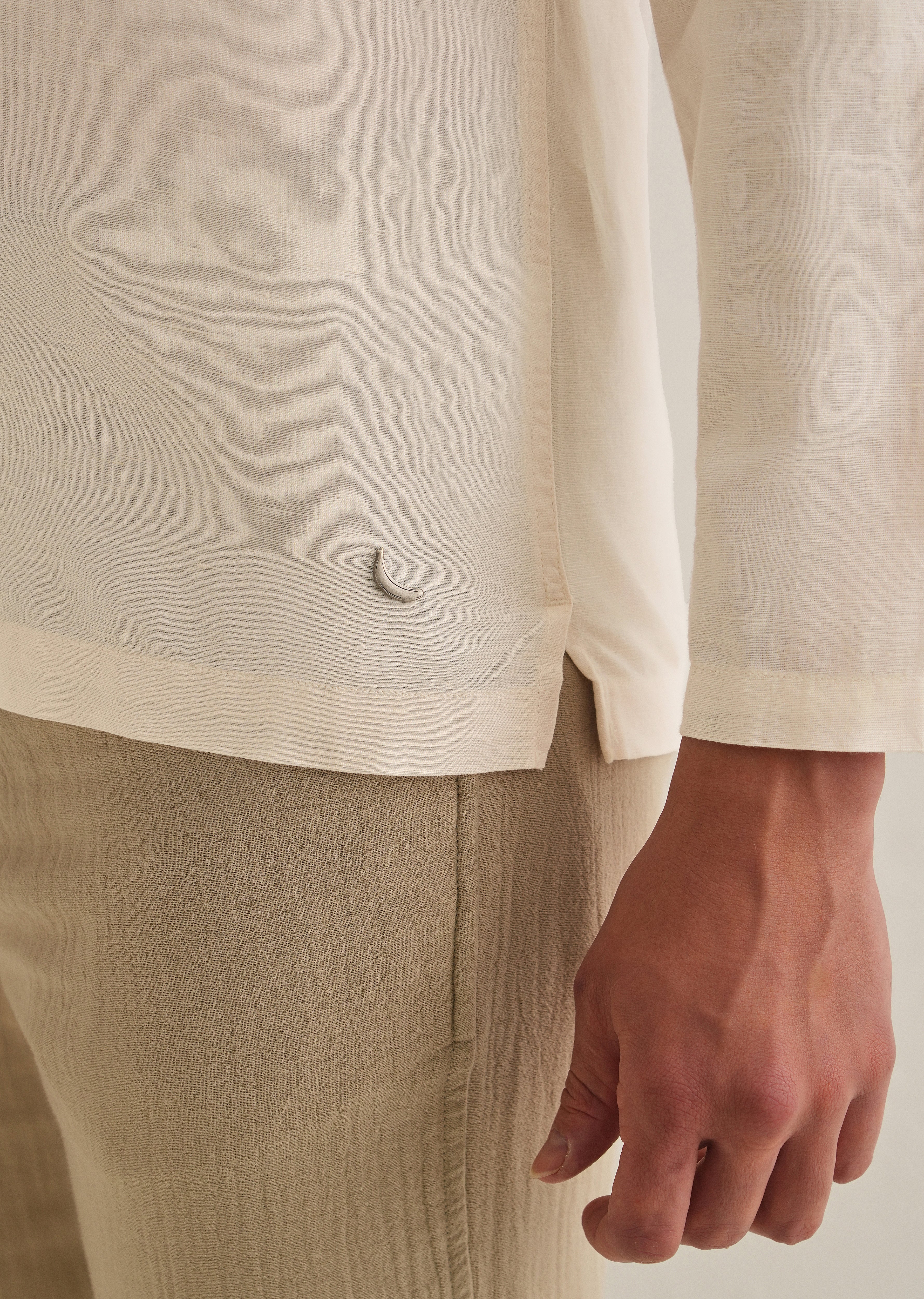 Cream Hidden Sleeve Placket Cotton Linen Shirt