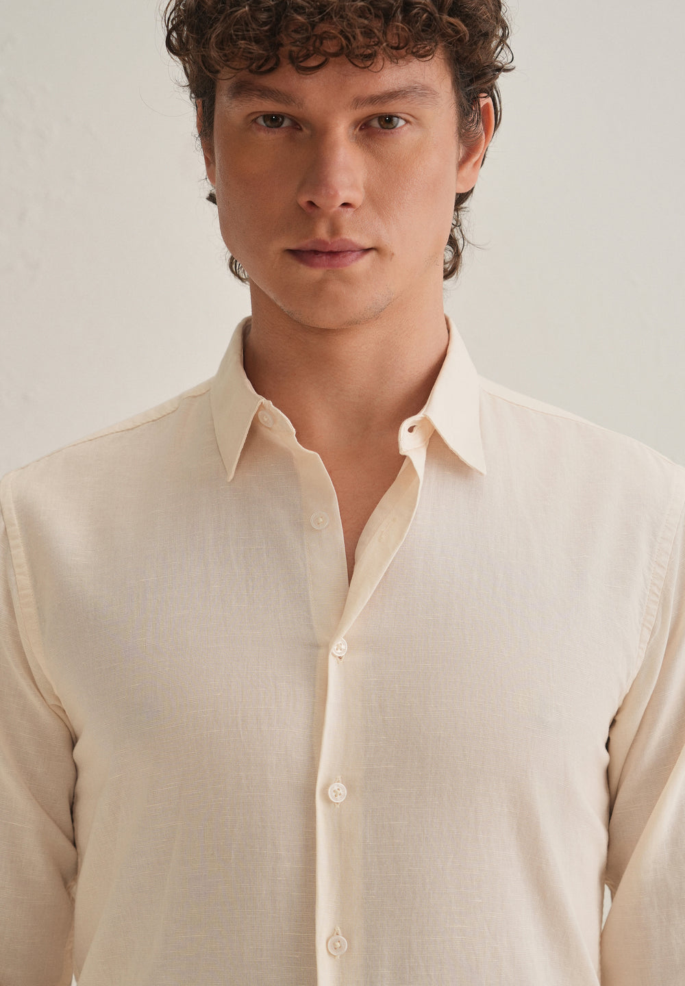 Cream Hidden Sleeve Placket Cotton Linen Shirt