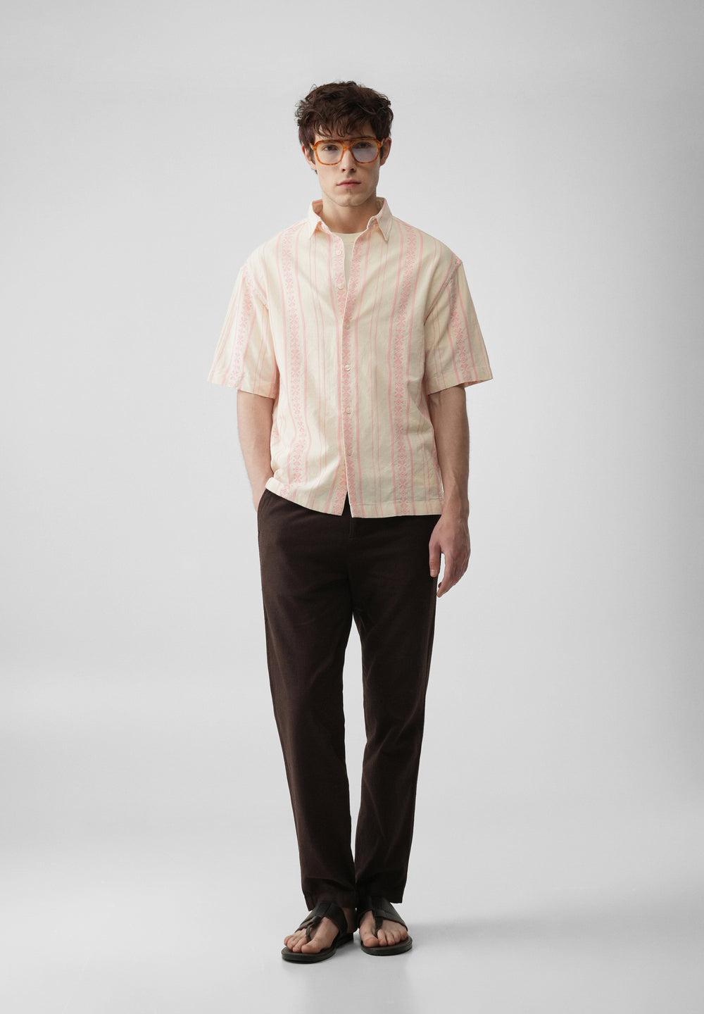 Pink Jacquard Stripe Cotton Shirt