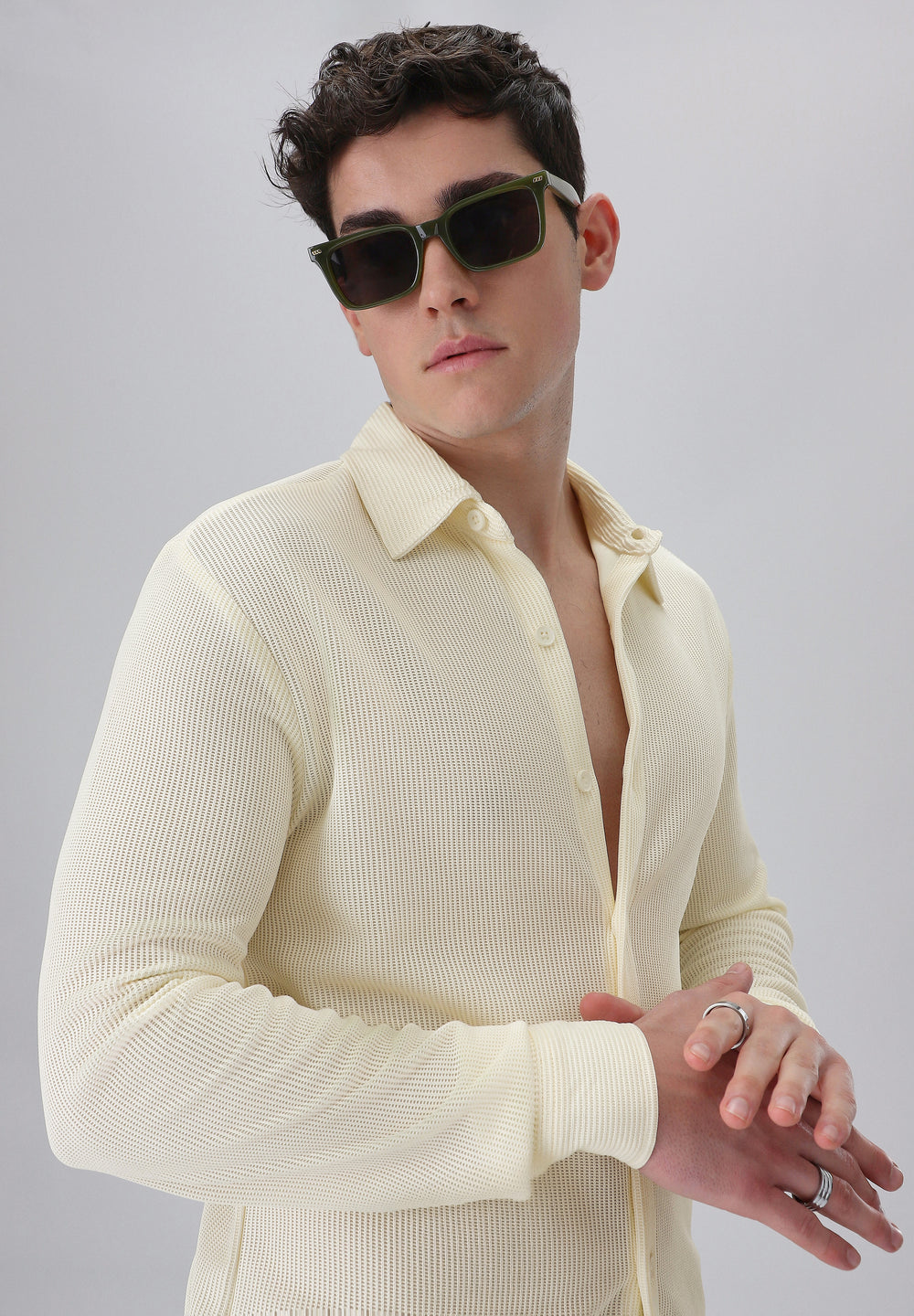Cream Plain Knitted Shirt