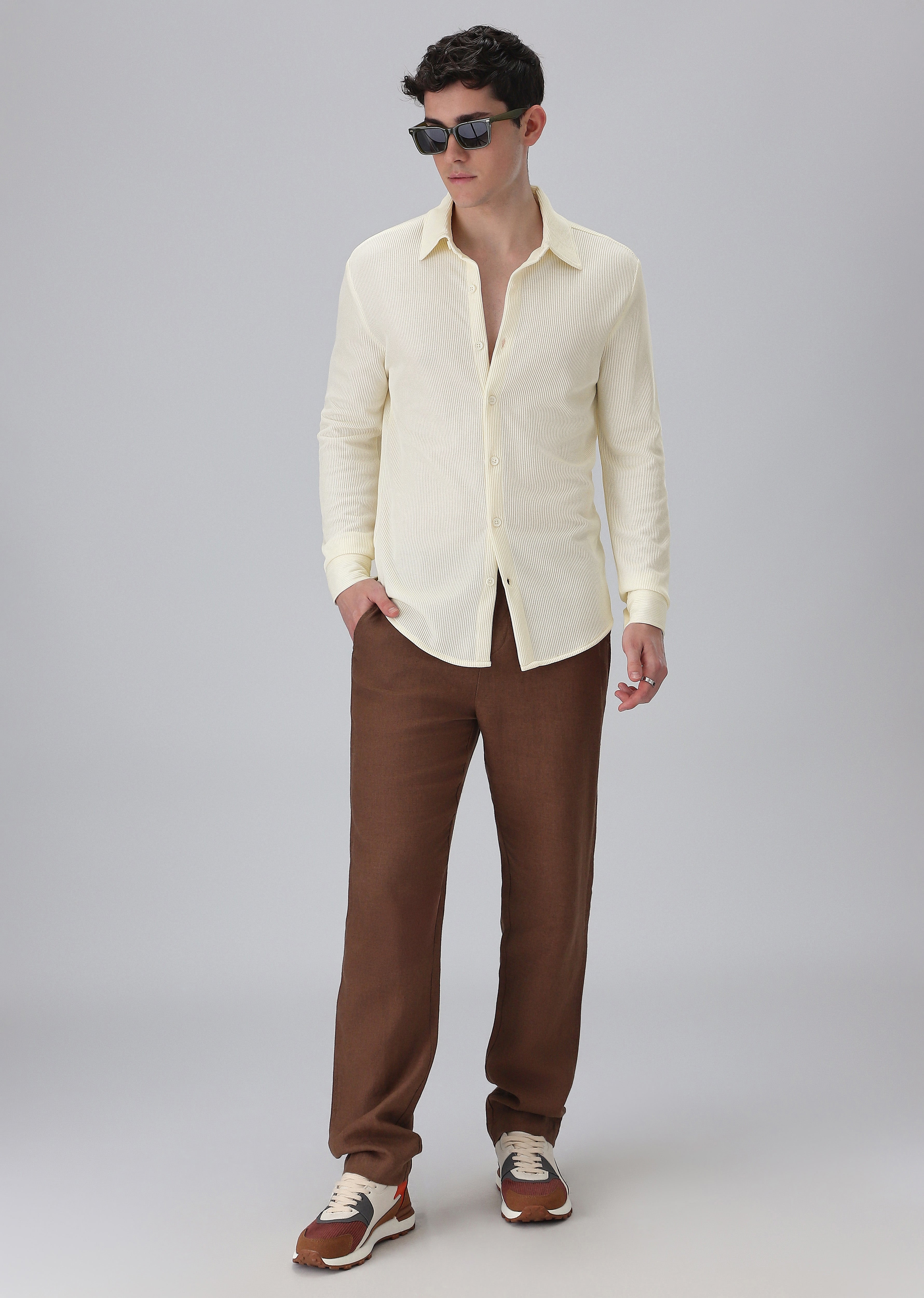 Cream Plain Knitted Shirt