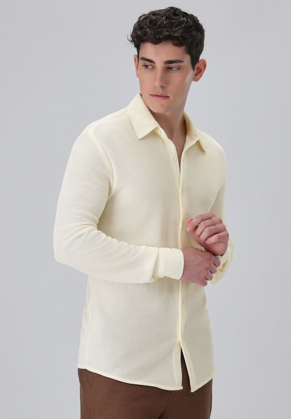 Cream Plain Knitted Shirt