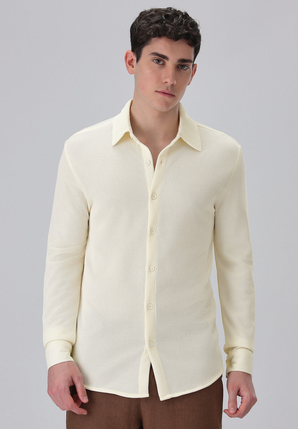 Cream Plain Knitted Shirt