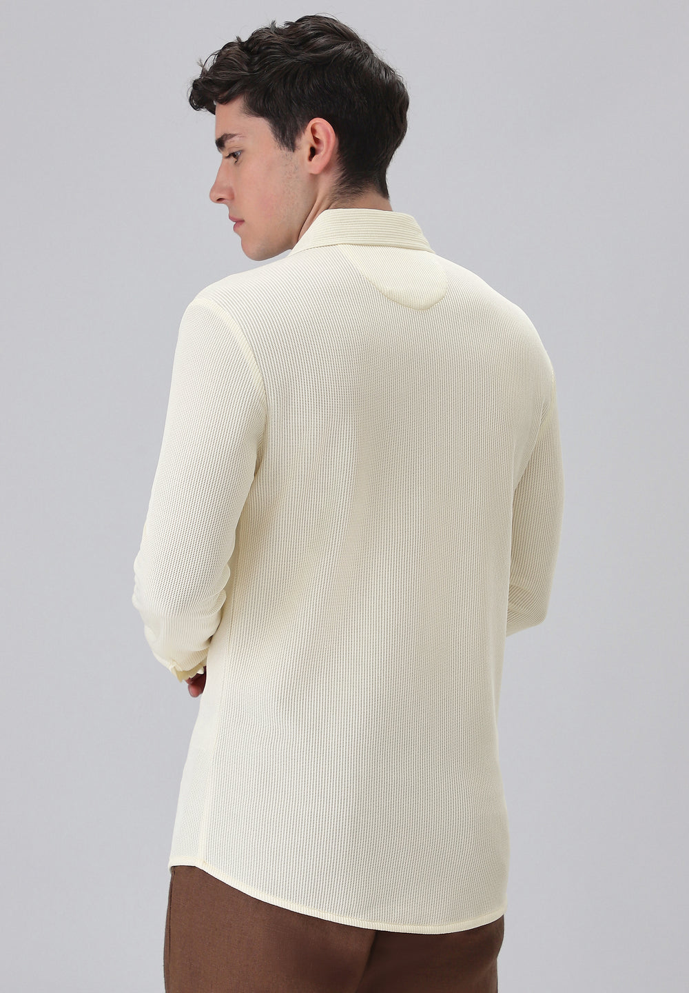 Cream Plain Knitted Shirt
