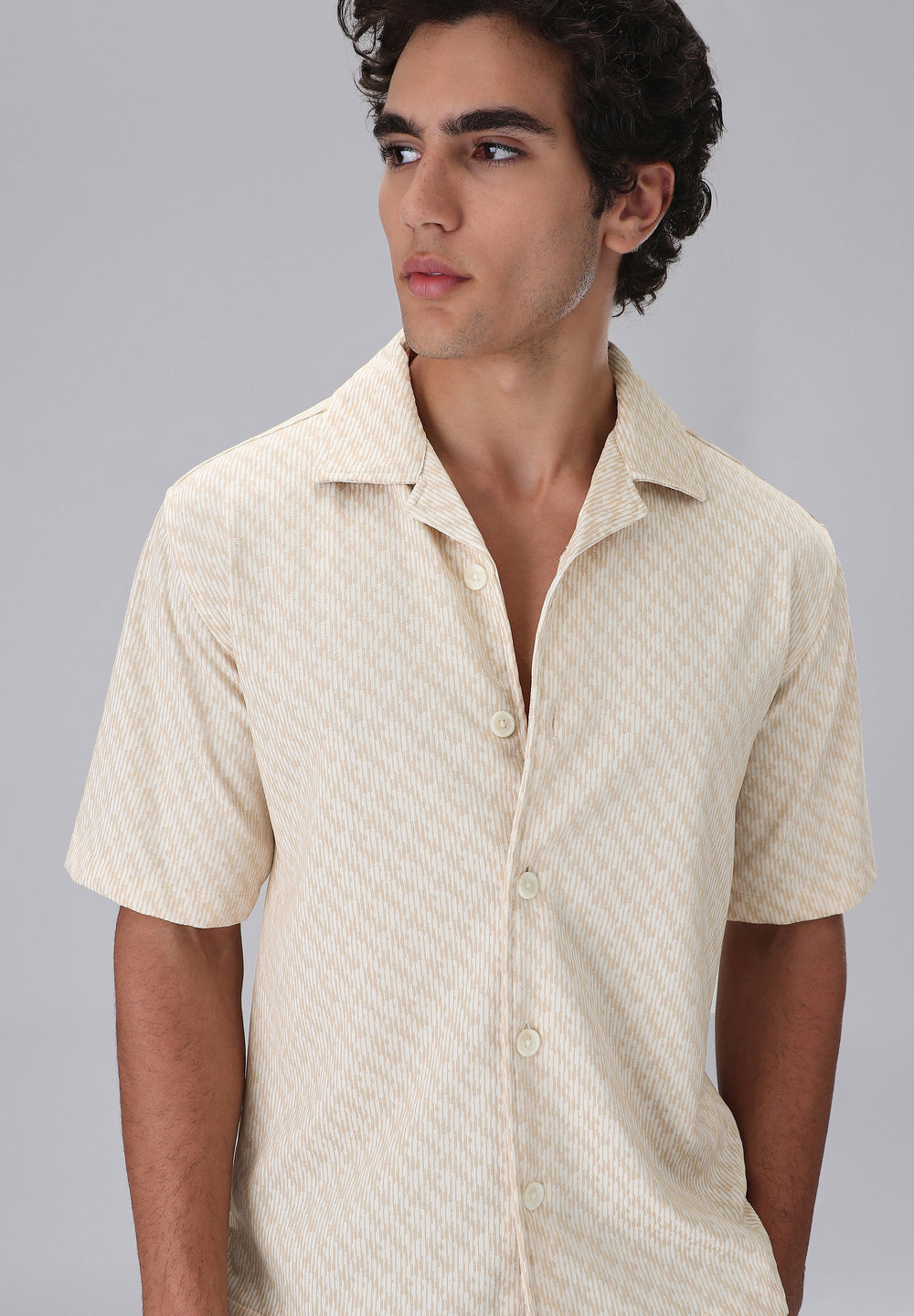 Cream Knitted Half Sleeve Shirt