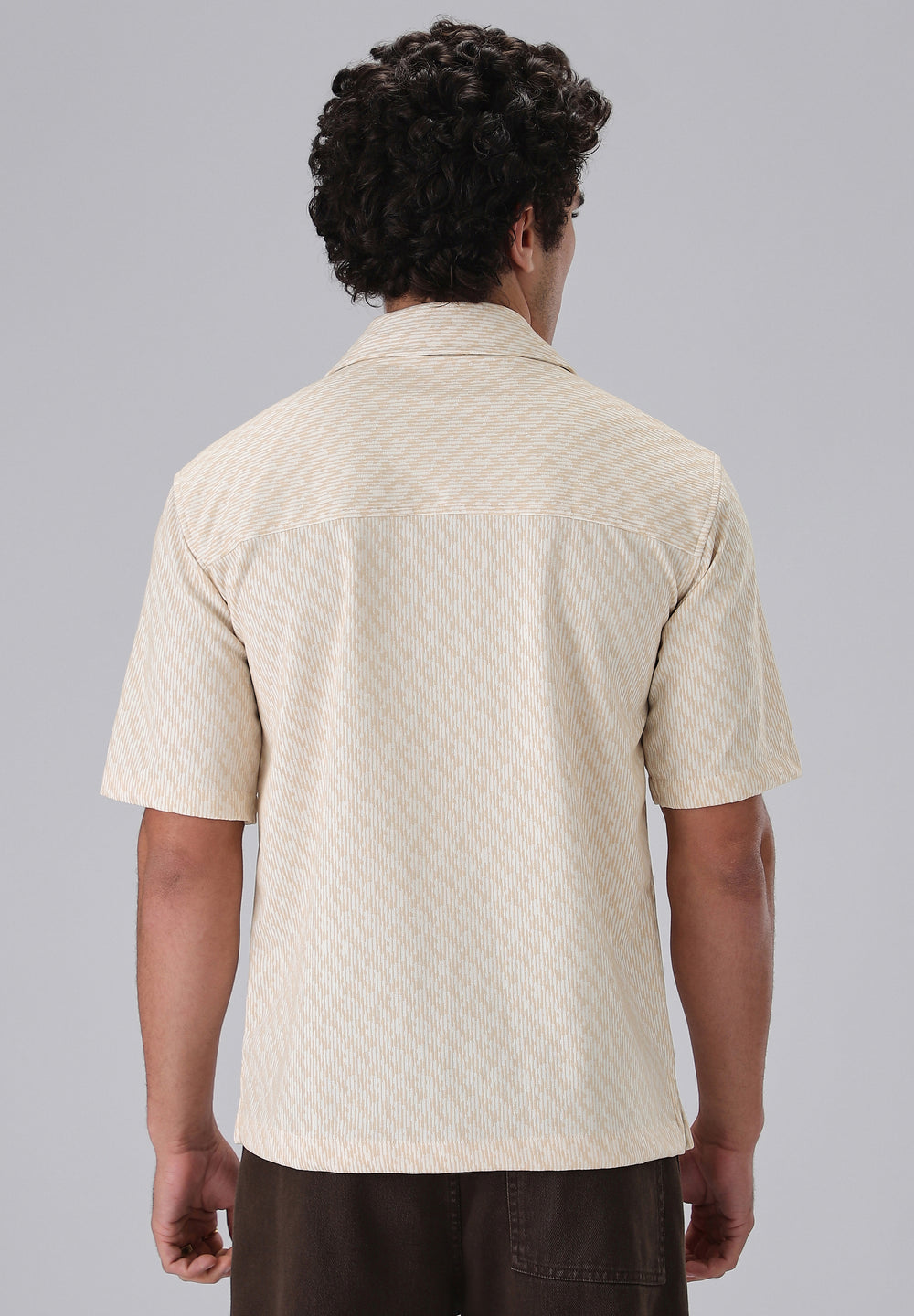 Cream Knitted Half Sleeve Shirt