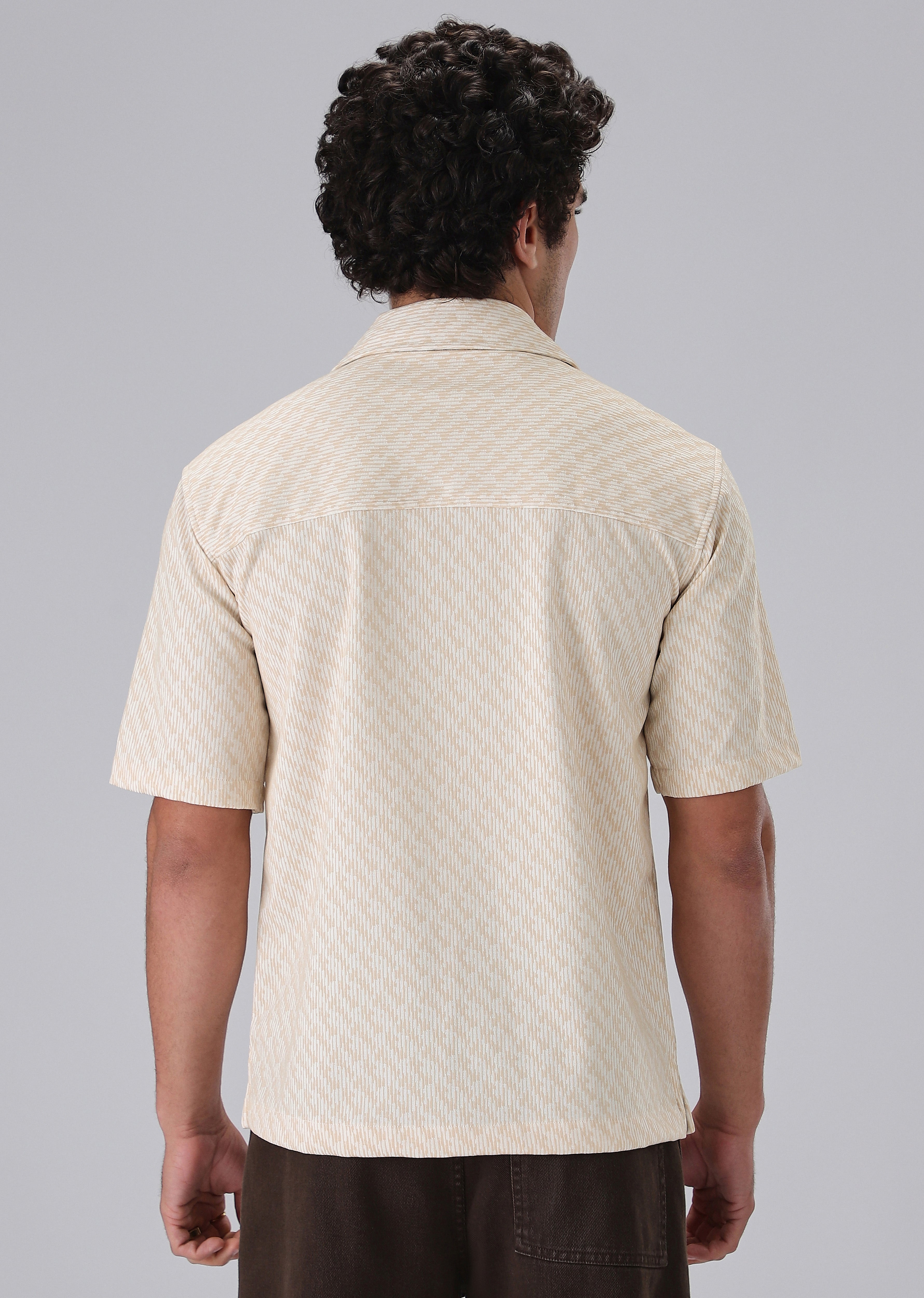 Cream Knitted Half Sleeve Shirt