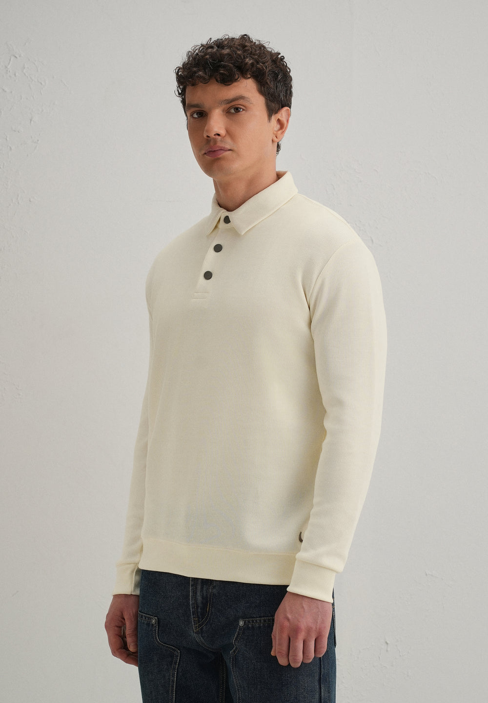 Cream Knitted Polo Sweatshirt