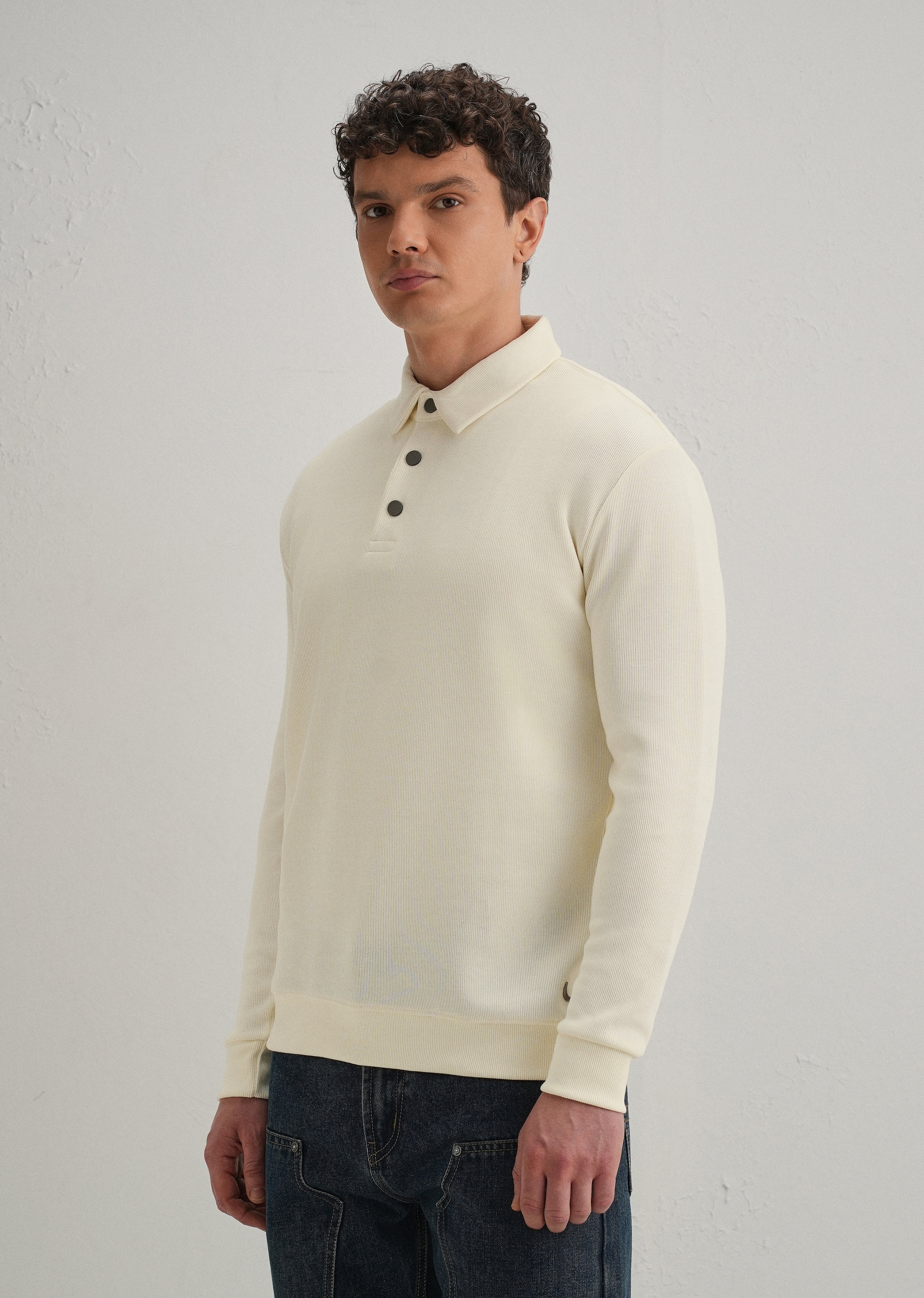 Cream Knitted Polo Sweatshirt