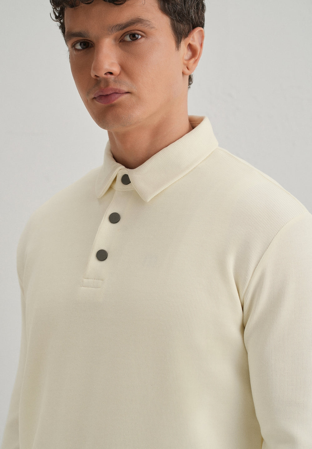 Cream Knitted Polo Sweatshirt