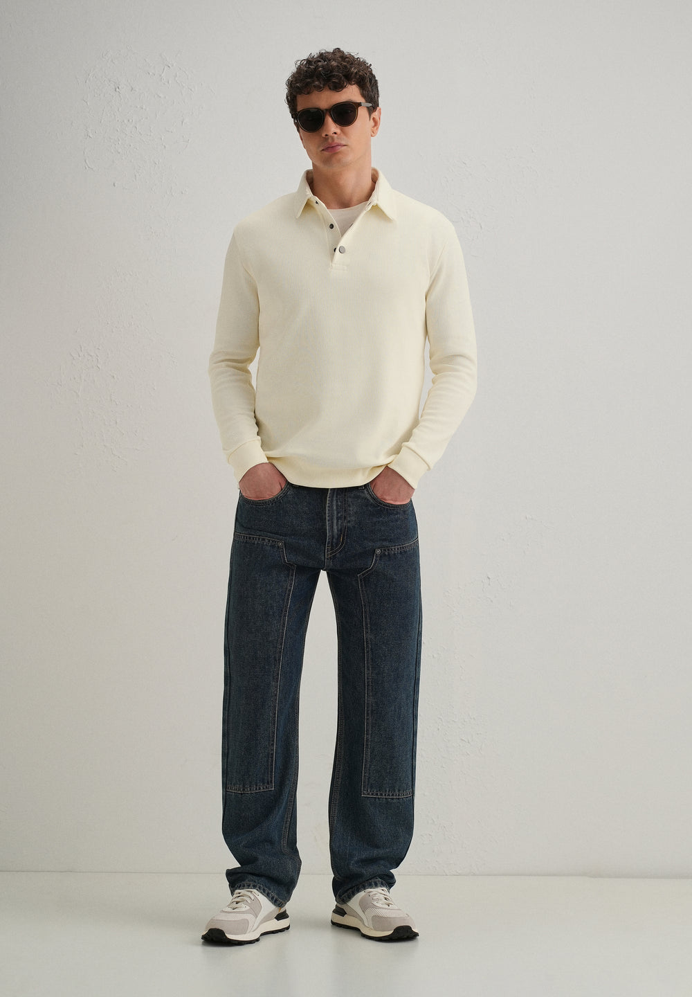 Cream Knitted Polo Sweatshirt