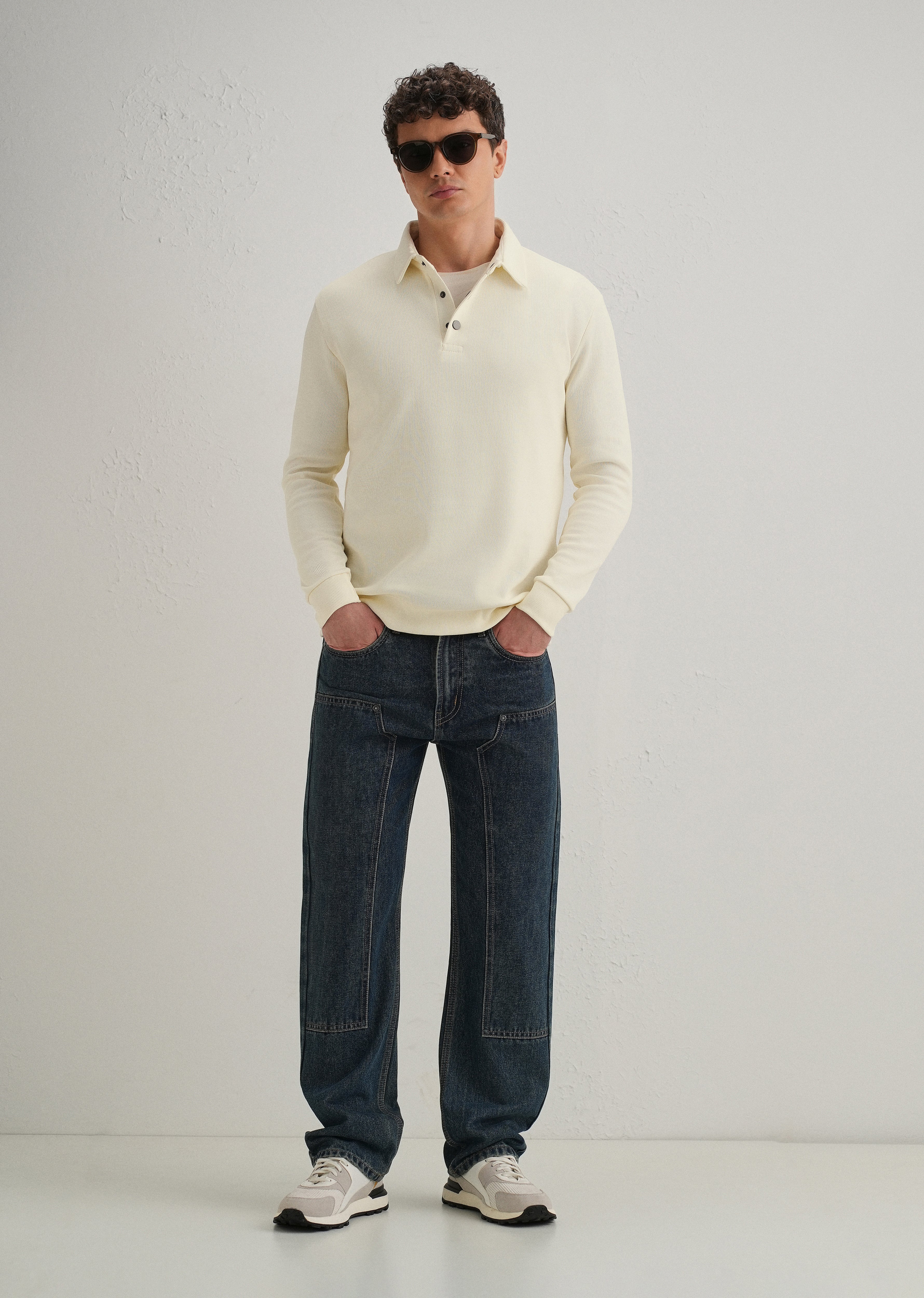 Cream Knitted Polo Sweatshirt