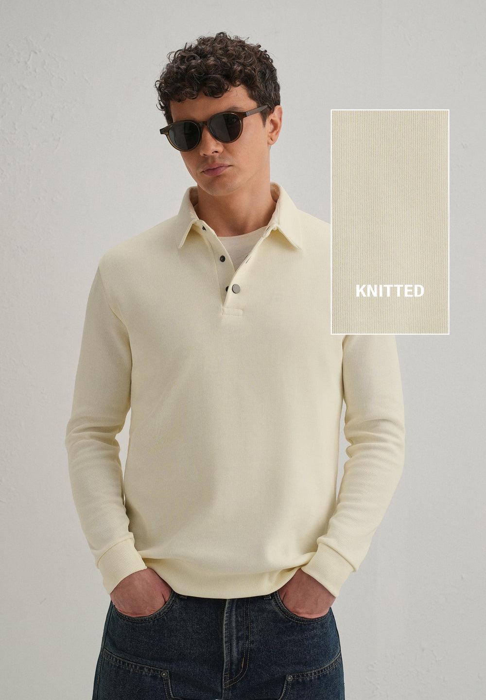 Cream Knitted Polo Sweatshirt