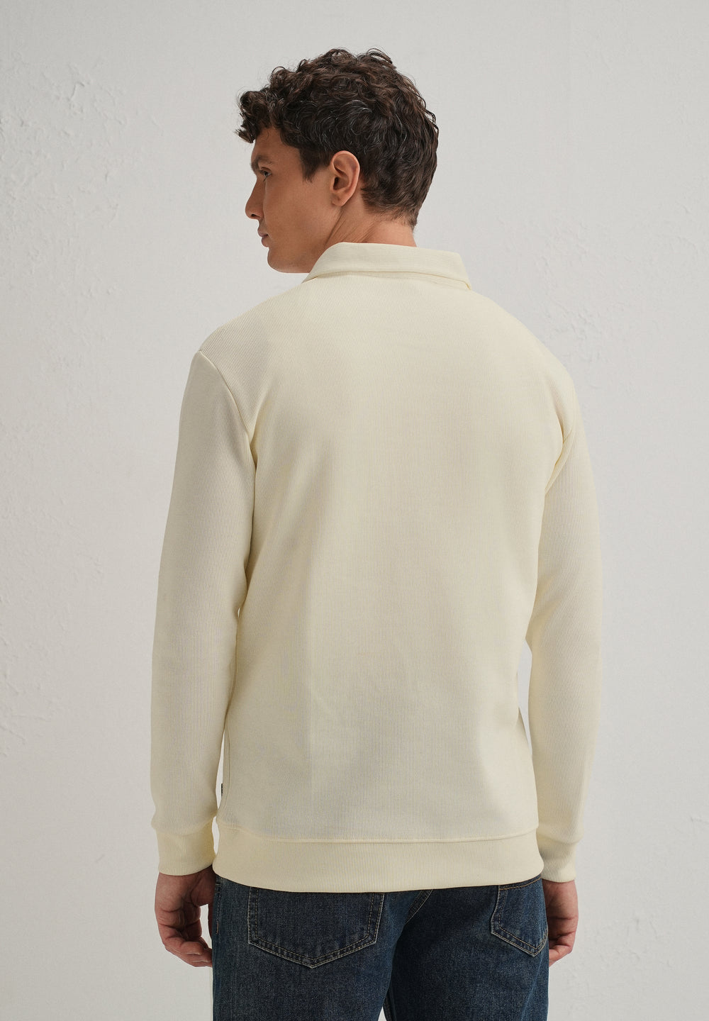 Cream Knitted Polo Sweatshirt