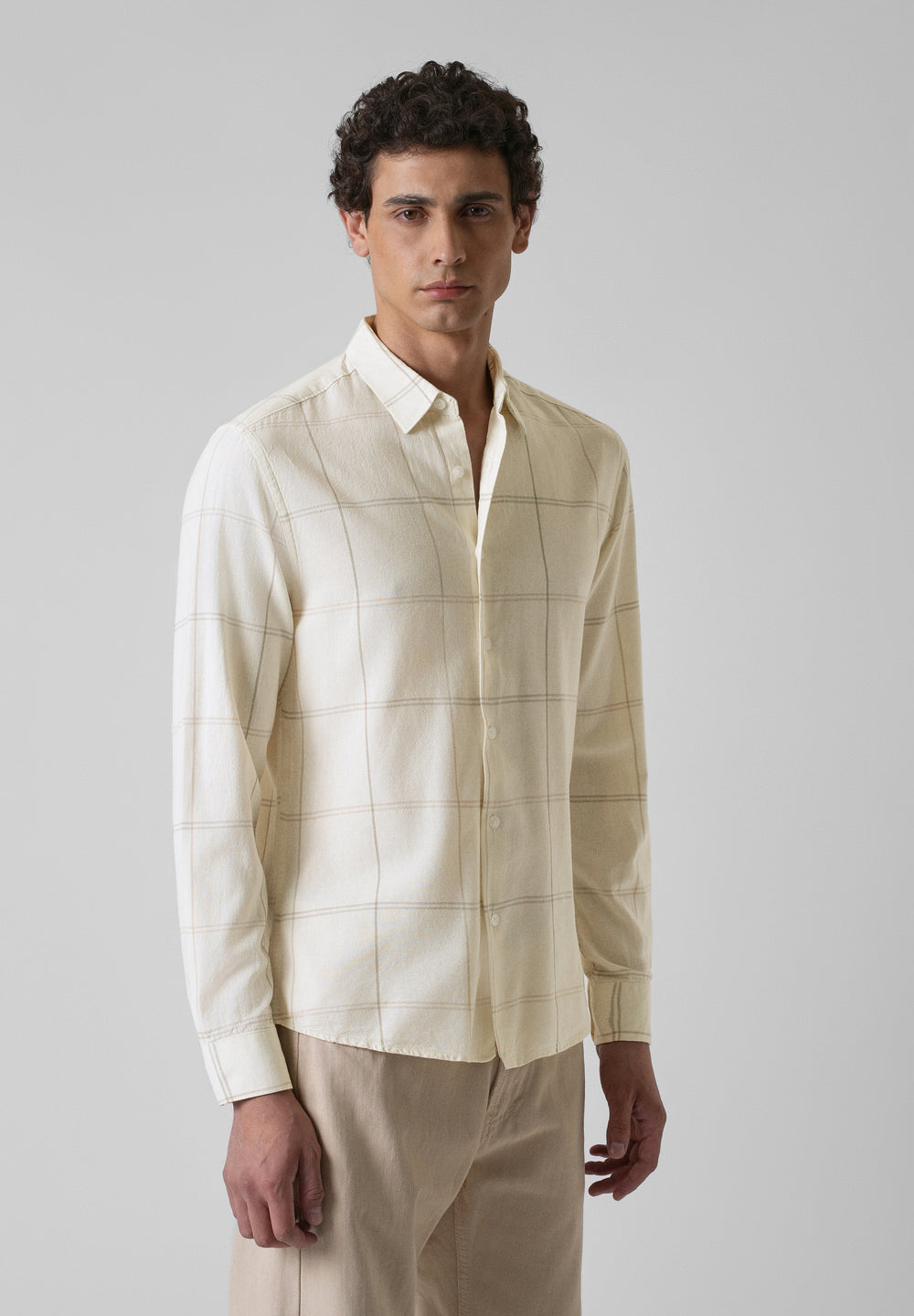 Cream Blended Linen Check Shirt