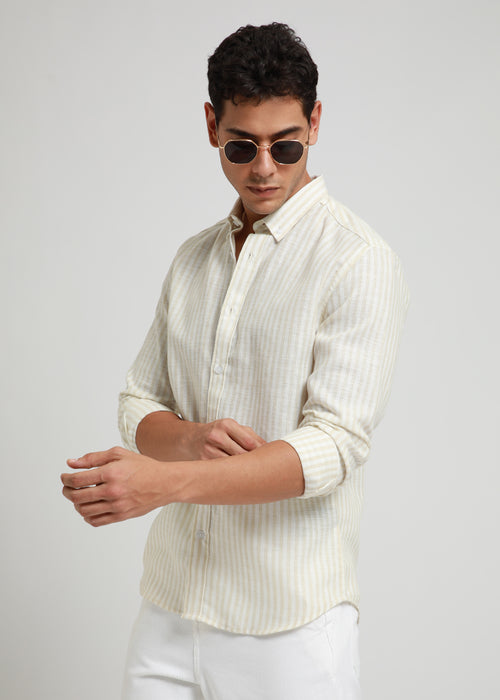 Cream Stripe Blended linen shirt