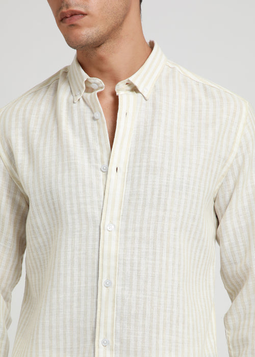 Cream Stripe Blended linen shirt