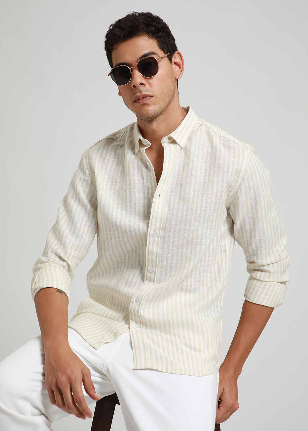 Cream Stripe Blended linen shirt