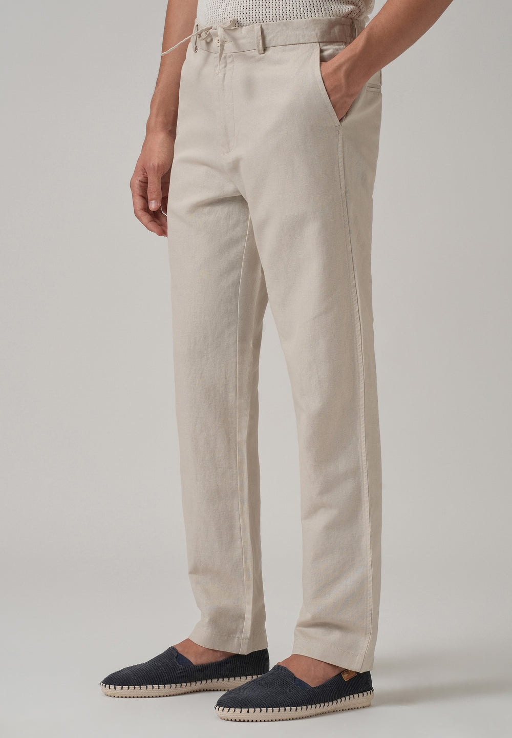 Cream Linen Relaxed Fit Trouser
