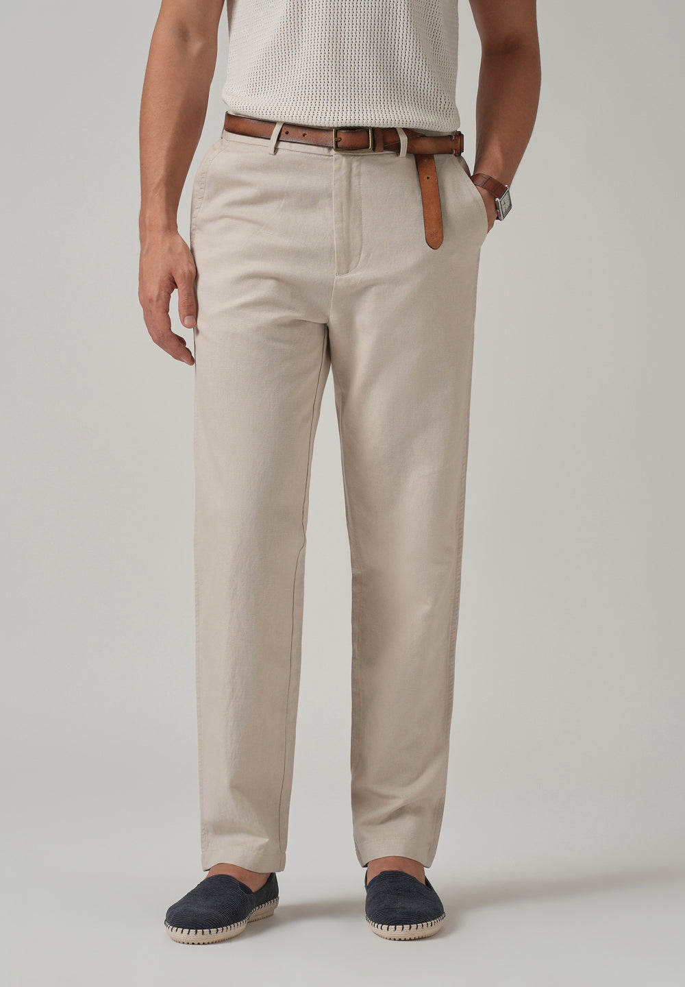 Cream Linen Relaxed Fit Trouser