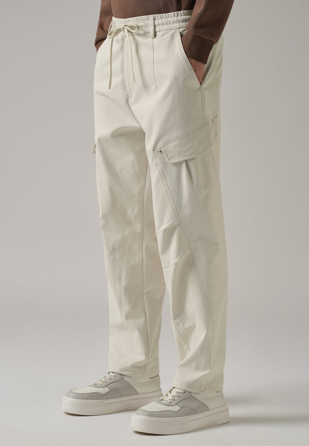 Cream Stone Wash Cargo Pants