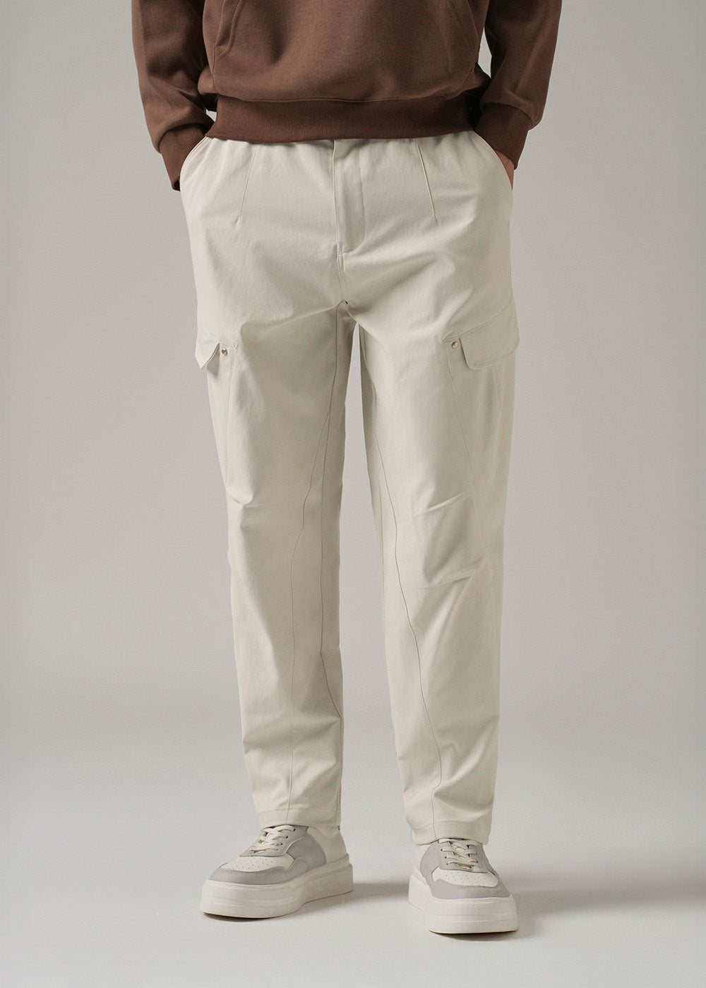 Cream Stone Wash Cargo Pants