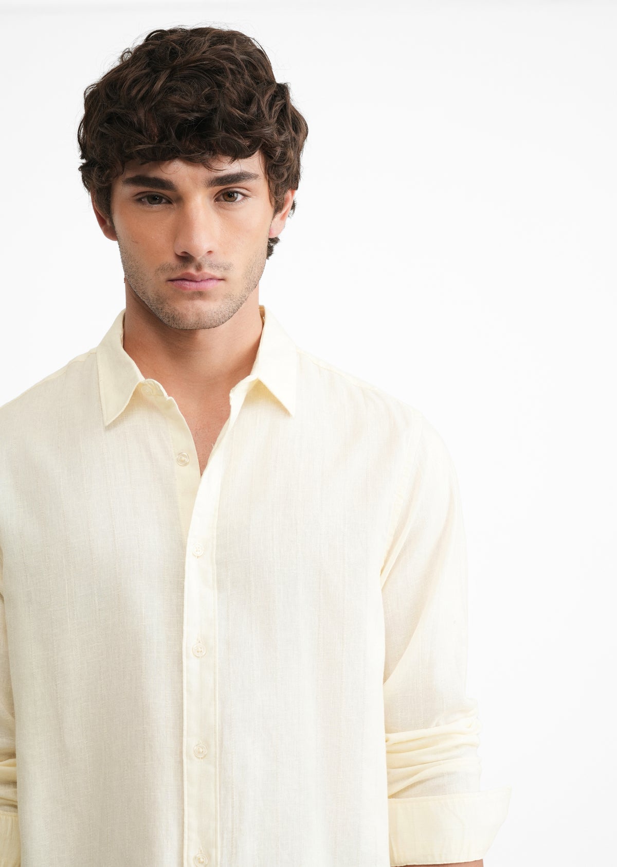 Cream Lyocell Cotton Self-Stripe Shirt