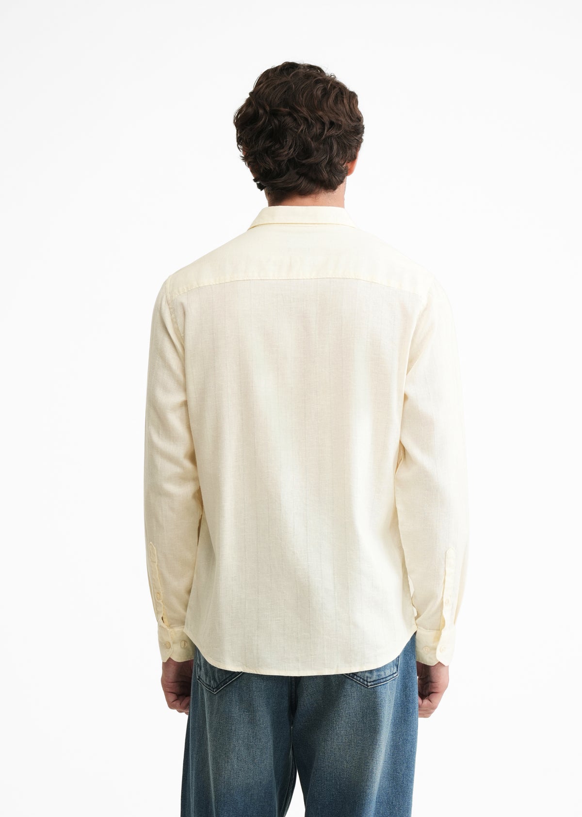 Cream Lyocell Cotton Self-Stripe Shirt