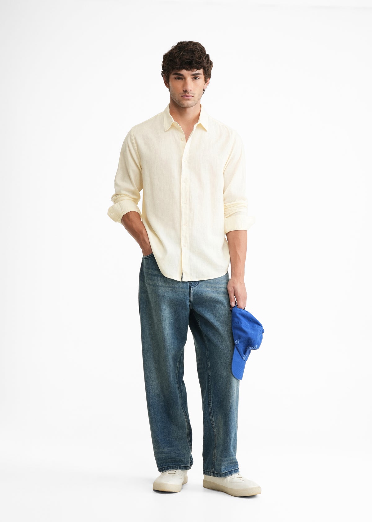 Cream Lyocell Cotton Self-Stripe Shirt